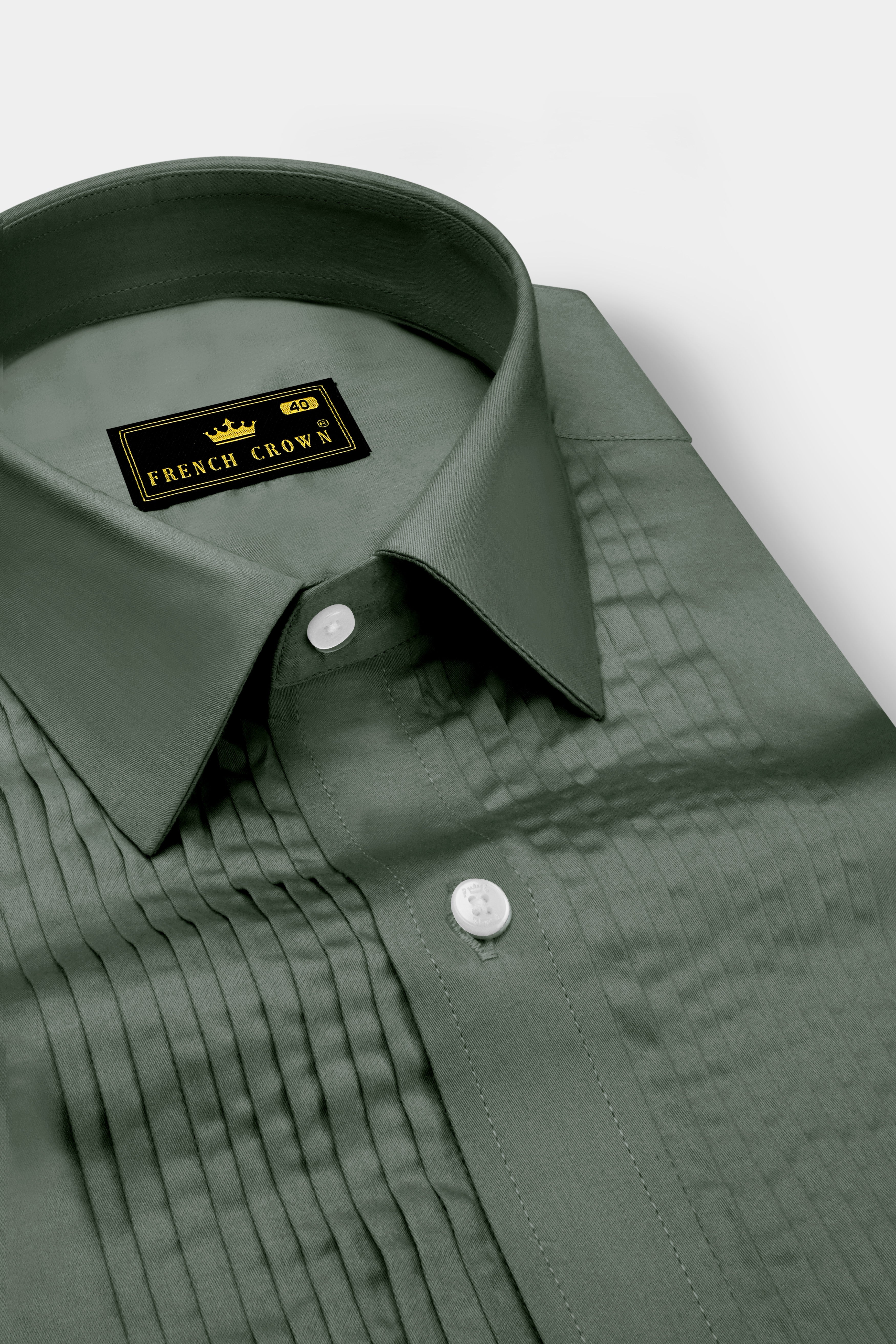 Sylvoro-Nandor Green Subtle Sheen Super Soft Premium Cotton Tuxedo Dress Shirt