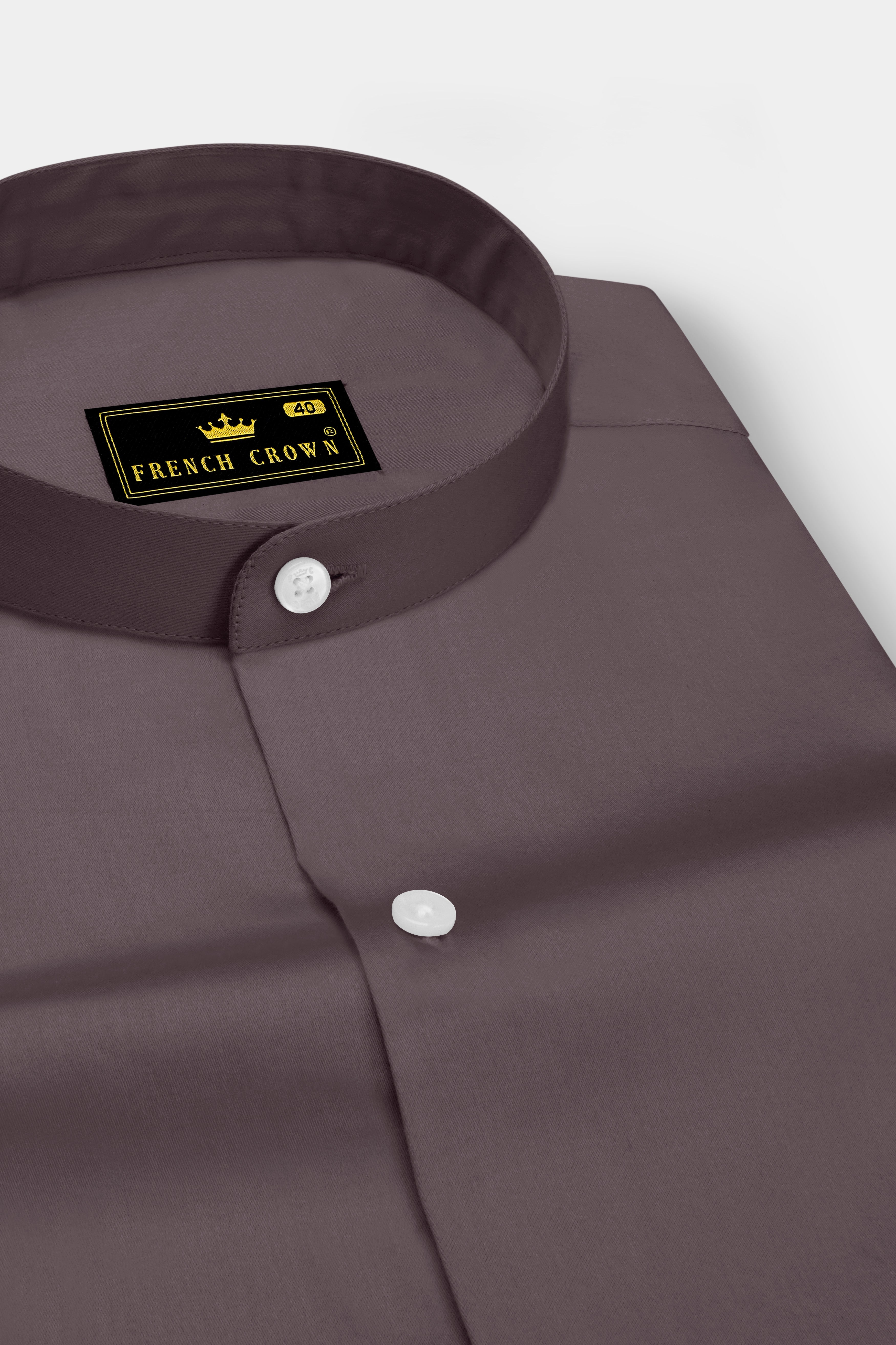 Umbero-Wenge Brown Subtle Sheen Super Soft Premium Cotton Mandarin Dress Shirt