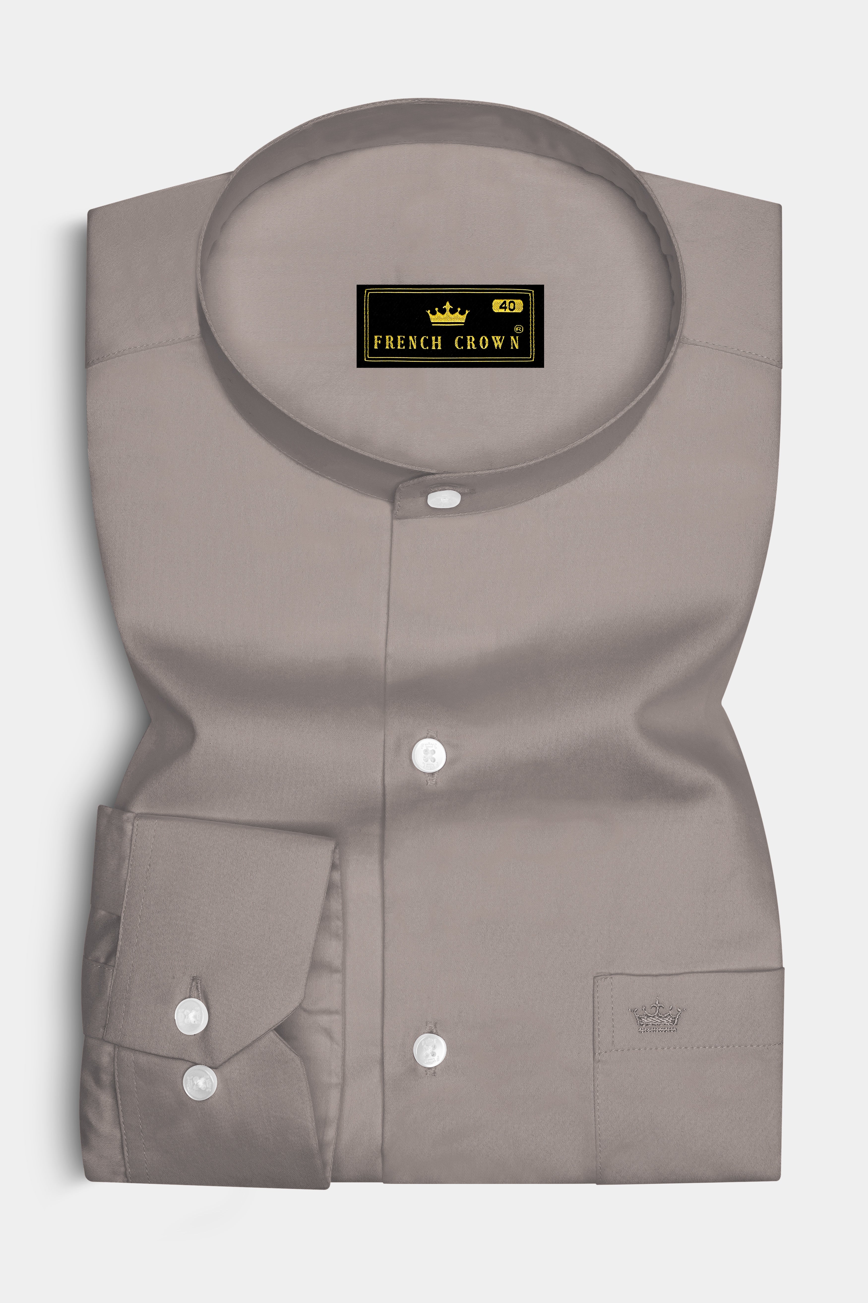 Umbero-Wenge Brown Subtle Sheen Super Soft Premium Cotton Mandarin Dress Shirt