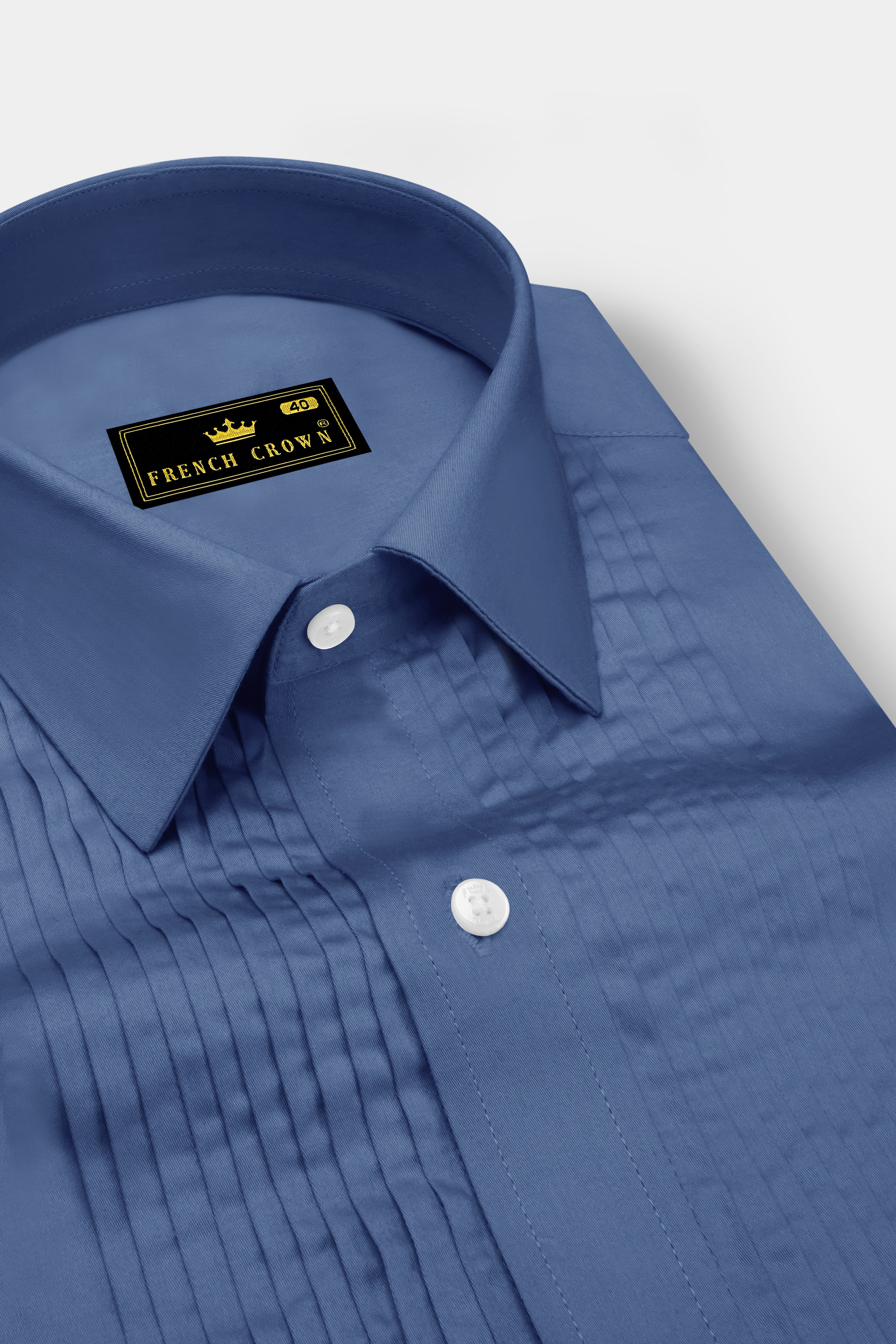 Azurion-Dusky Blue Subtle Sheen Super Soft Premium Cotton Tuxedo Dress Shirt