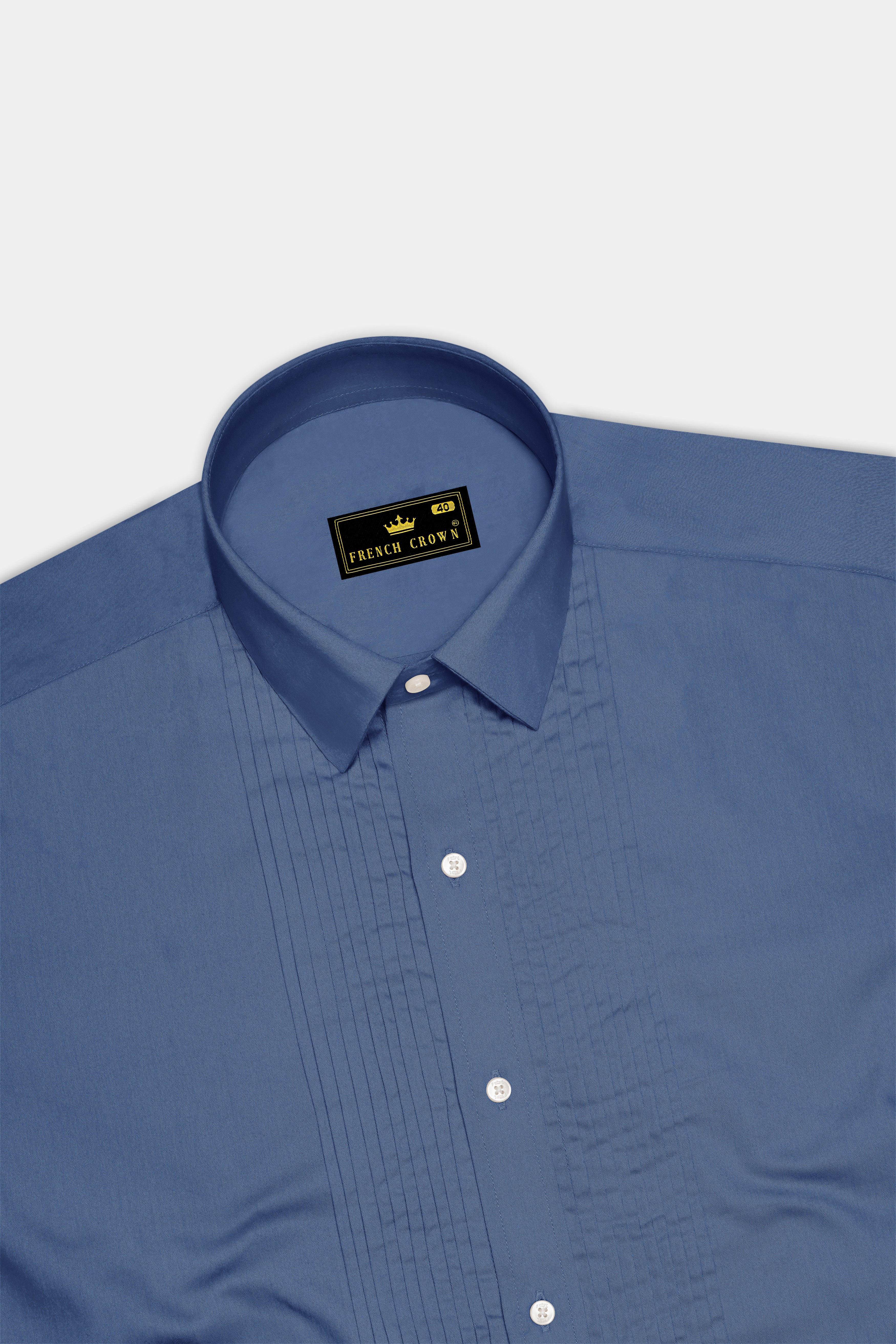 Azurion-Dusky Blue Subtle Sheen Super Soft Premium Cotton Tuxedo Dress Shirt