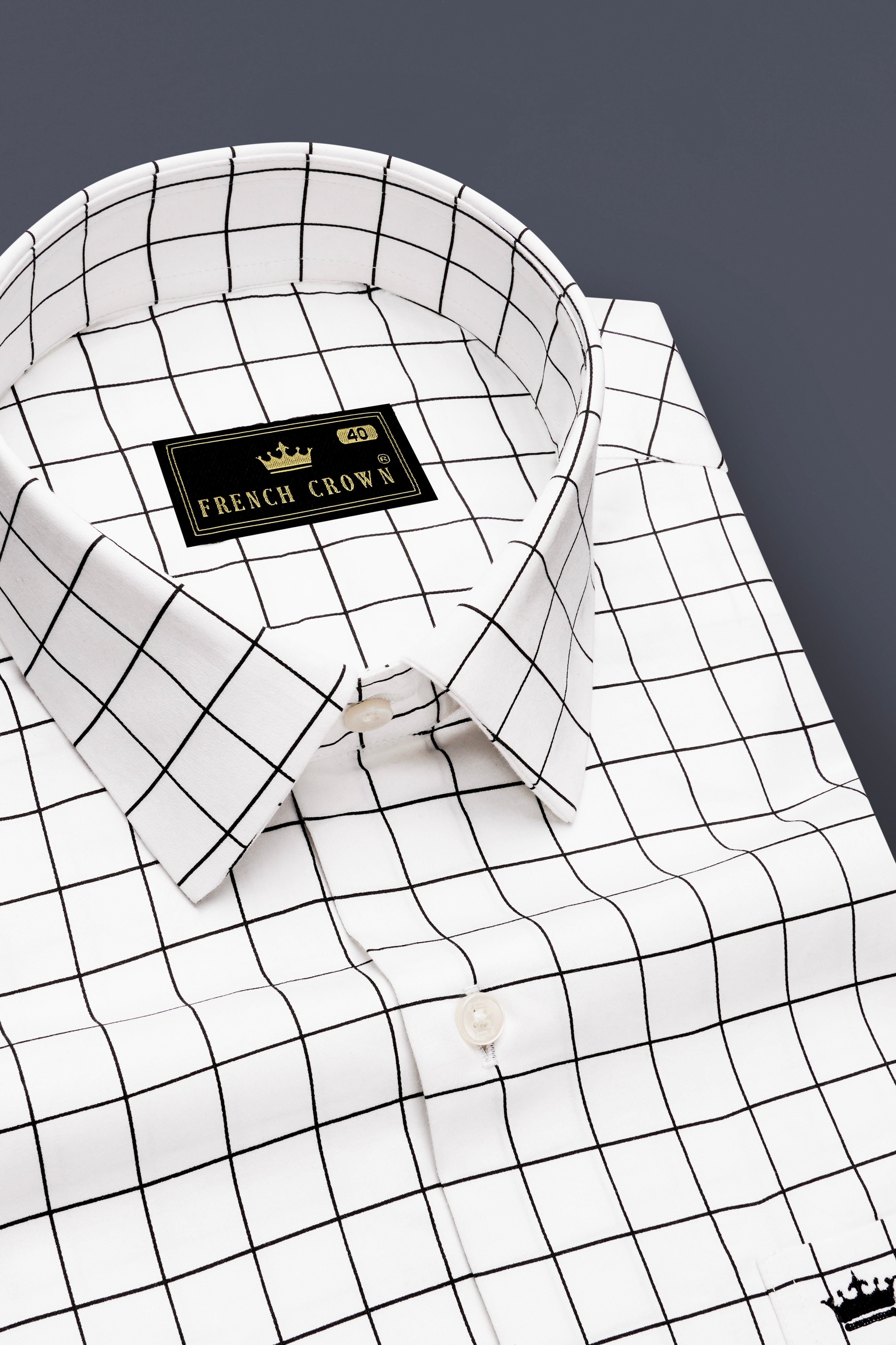 Panoro-Bright White And Jade Black Windowpane Subtle Sheen Super Soft Premium Cotton Dress Shirt