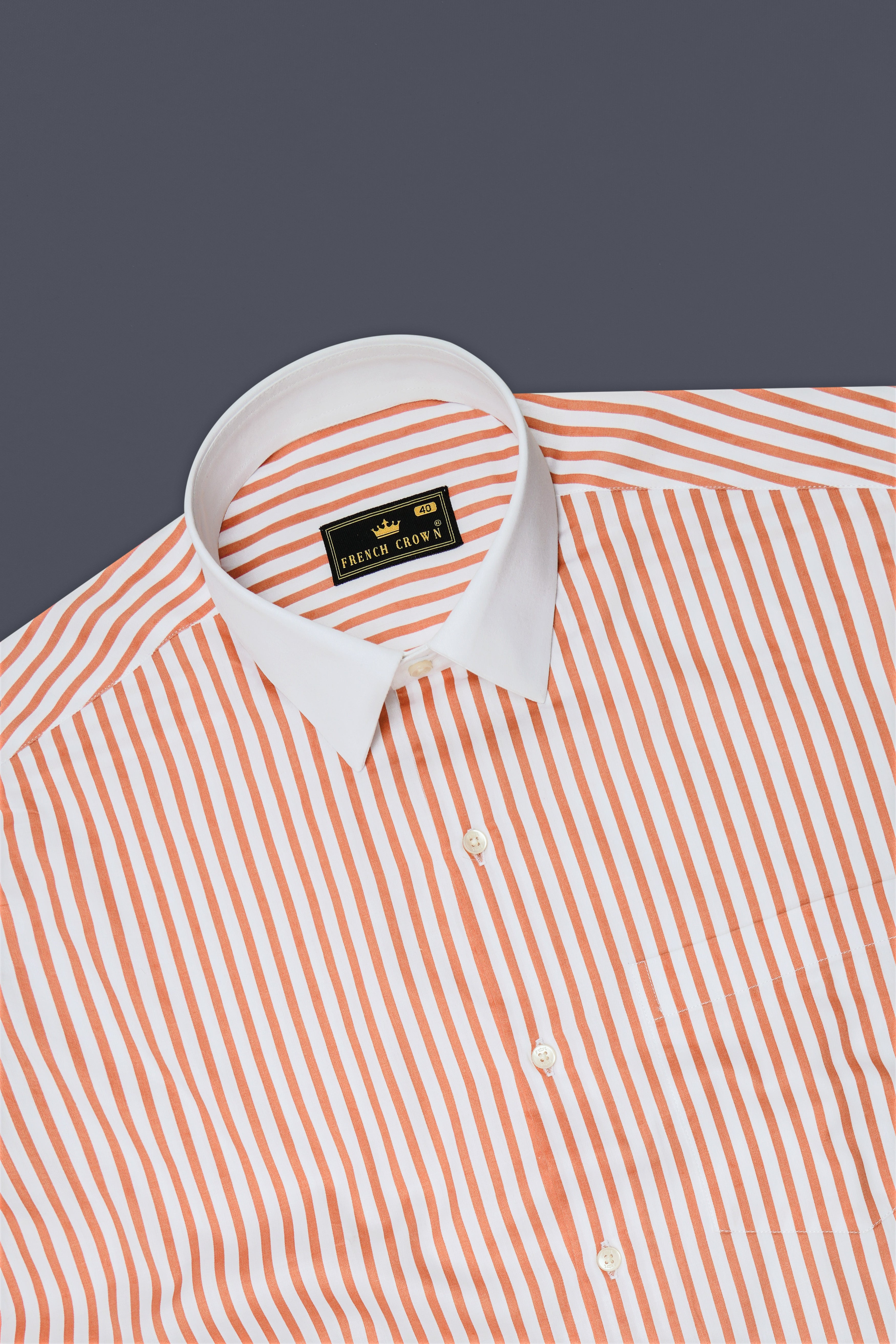 Solcoro-Apricot Orange And Bright White Candy Striped Super Soft Premium Cotton Dress White Cuff Collar Shirt 14522-WCC-38, 14522-WCC-H-38, 14522-WCC-39, 14522-WCC-H-39, 14522-WCC-40, 14522-WCC-H-40, 14522-WCC-42, 14522-WCC-H-42, 14522-WCC-44, 14522-WCC-H-44, 14522-WCC-46, 14522-WCC-H-46, 14522-WCC-48, 14522-WCC-H-48, 14522-WCC-50, 14522-WCC-H-50, 14522-WCC-52, 14522-WCC-H-52