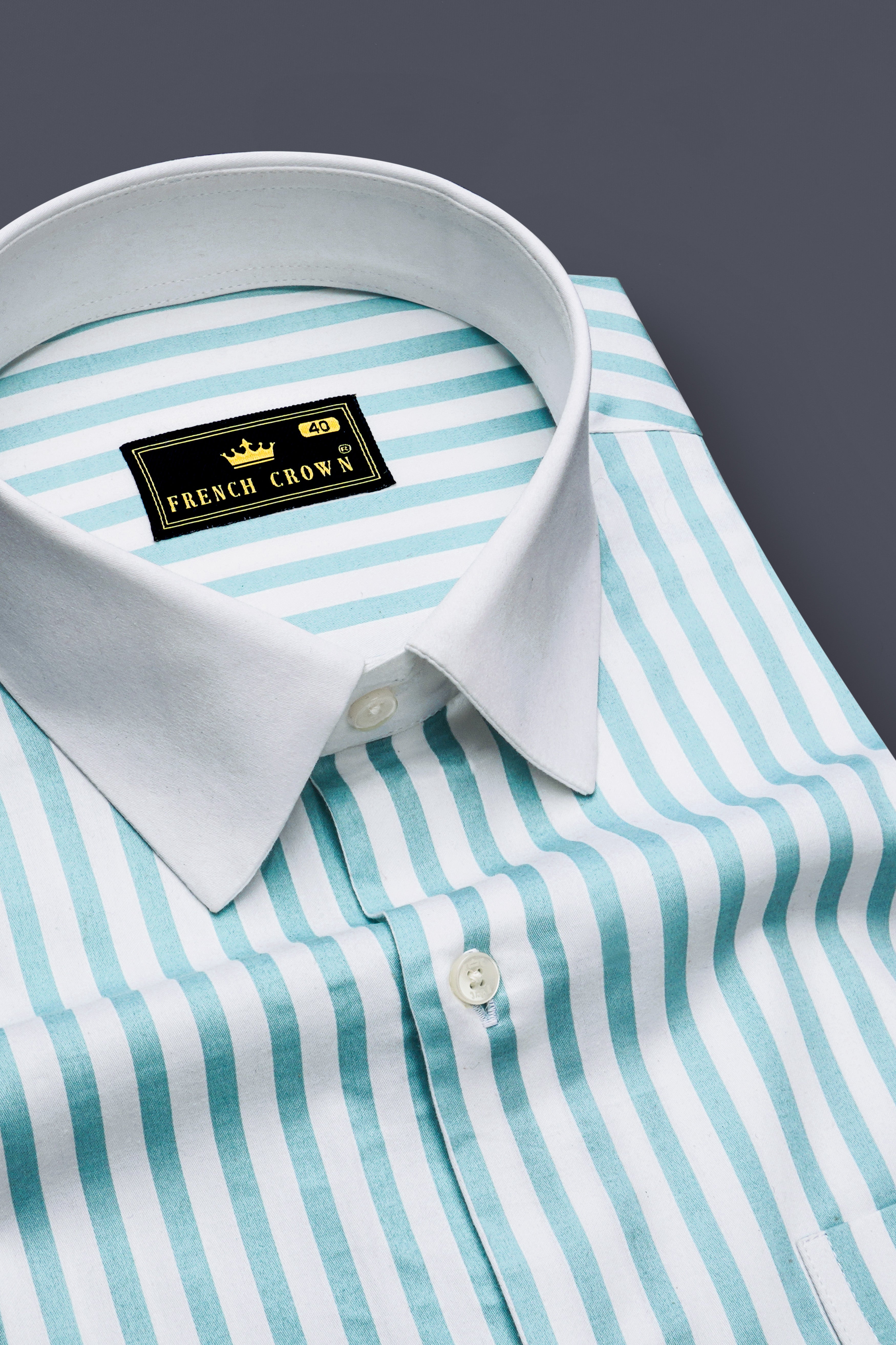 Celestio-Stream Blue And Bright White Candy Striped Super Soft Premium Cotton Dress White Cuff Collar Shirt