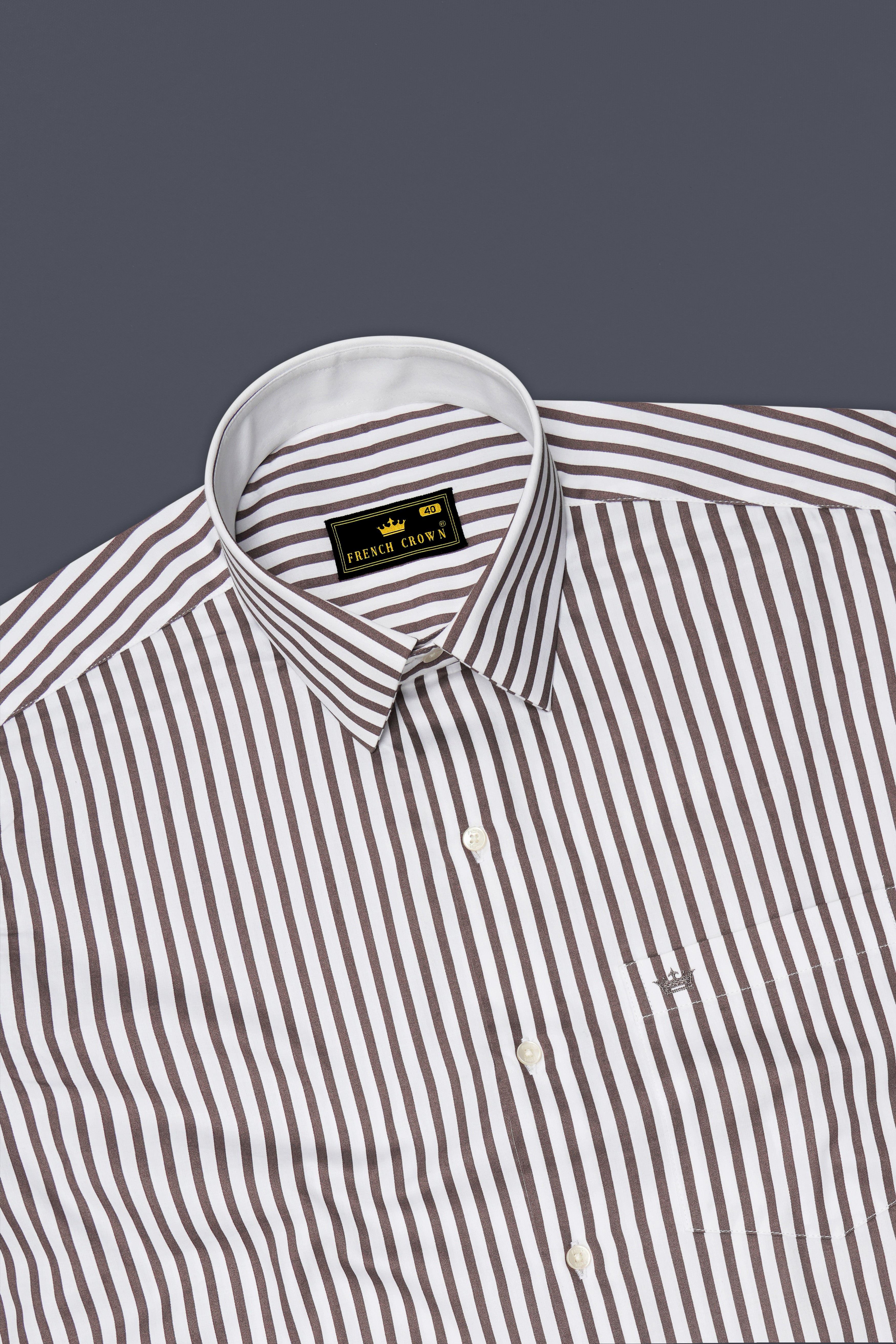 Sienna-Russett Brown And Bright White Candy Striped Subtle Sheen Soft Premium Cotton Dress Shirt