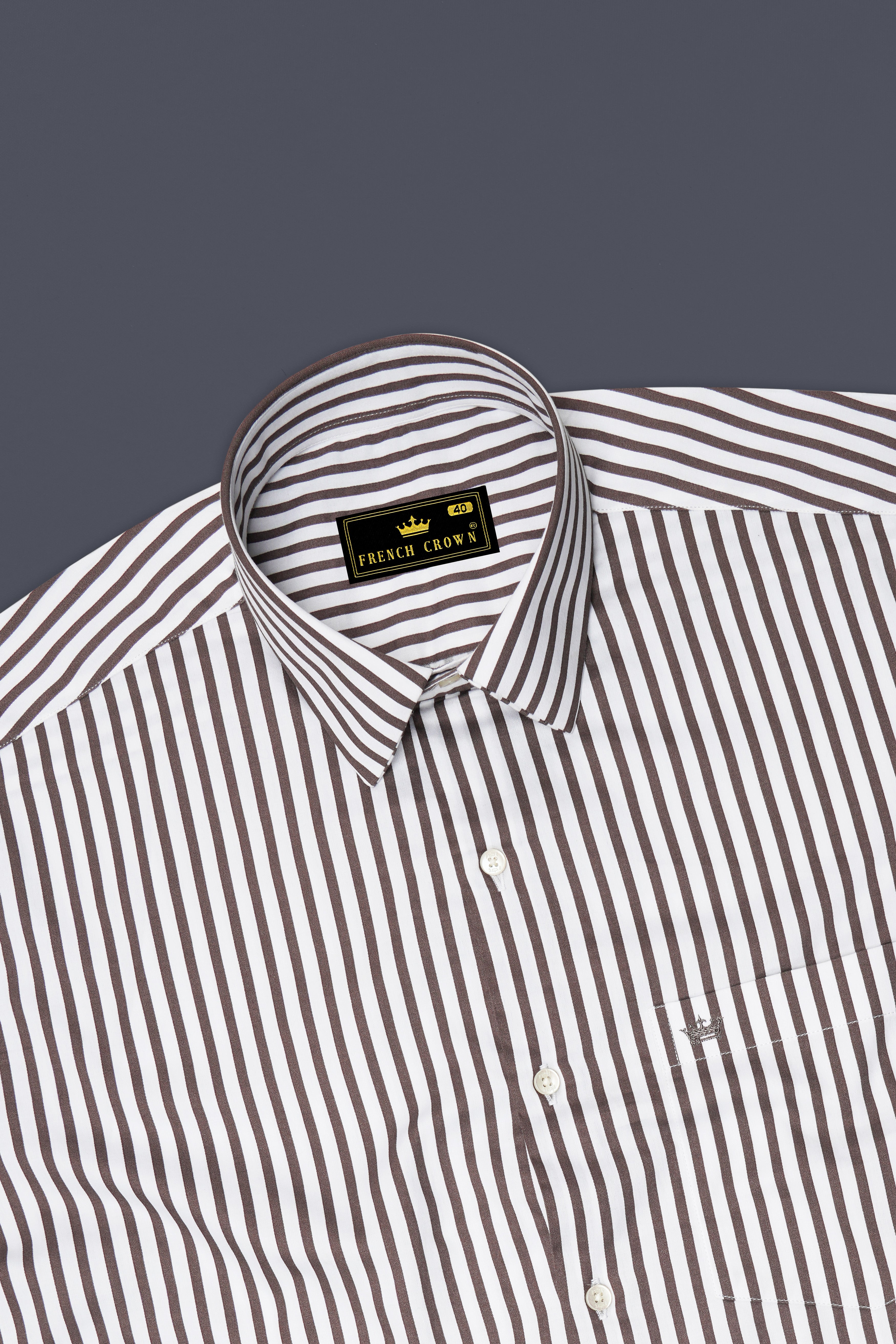 Sienna-Russett Brown And Bright White Candy Striped Subtle Sheen Super Soft Premium Cotton Dress Shirt