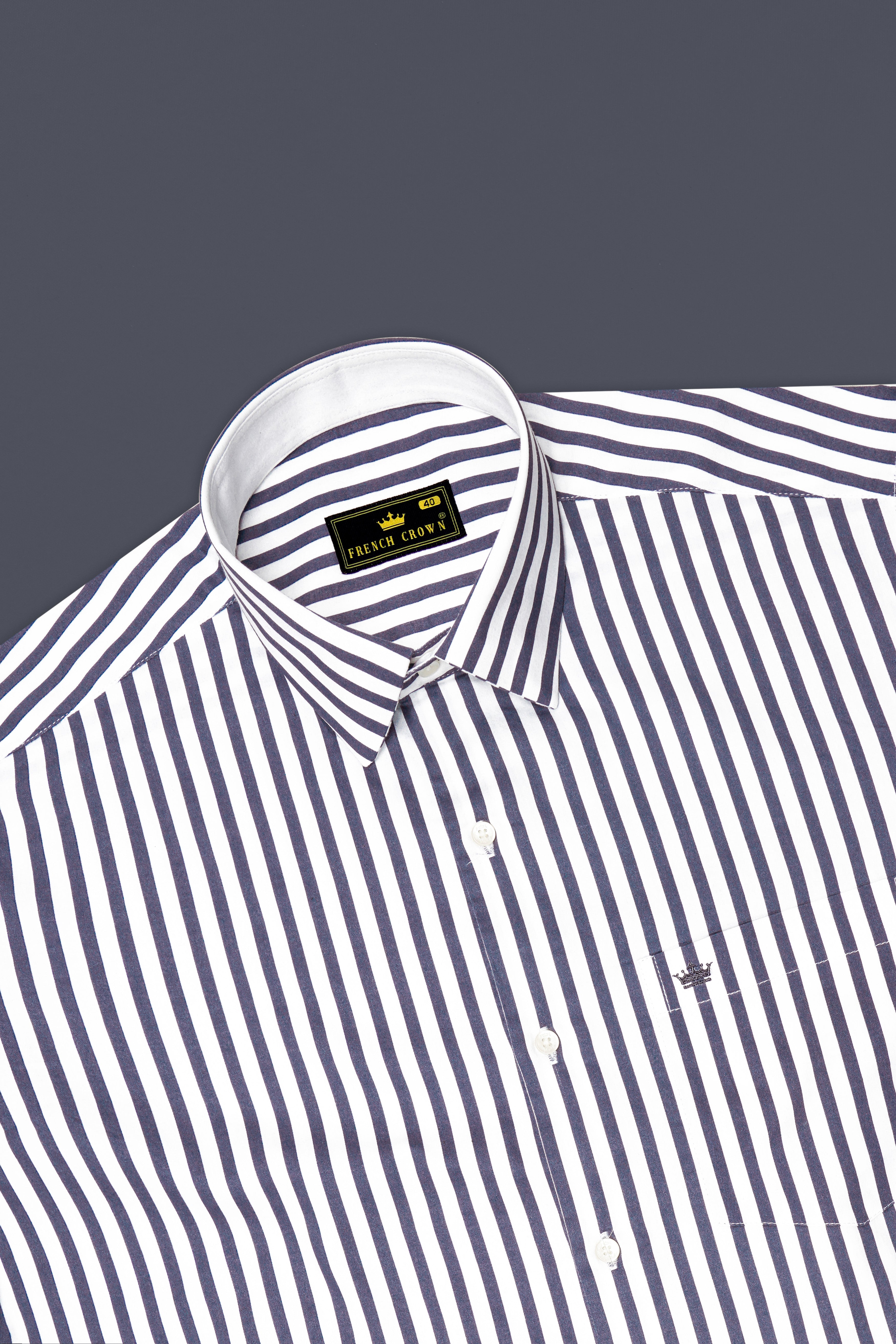 Monovelle-Storm Gray And Bright White Candy Striped Subtle Sheen Soft Premium Cotton Dress Shirt