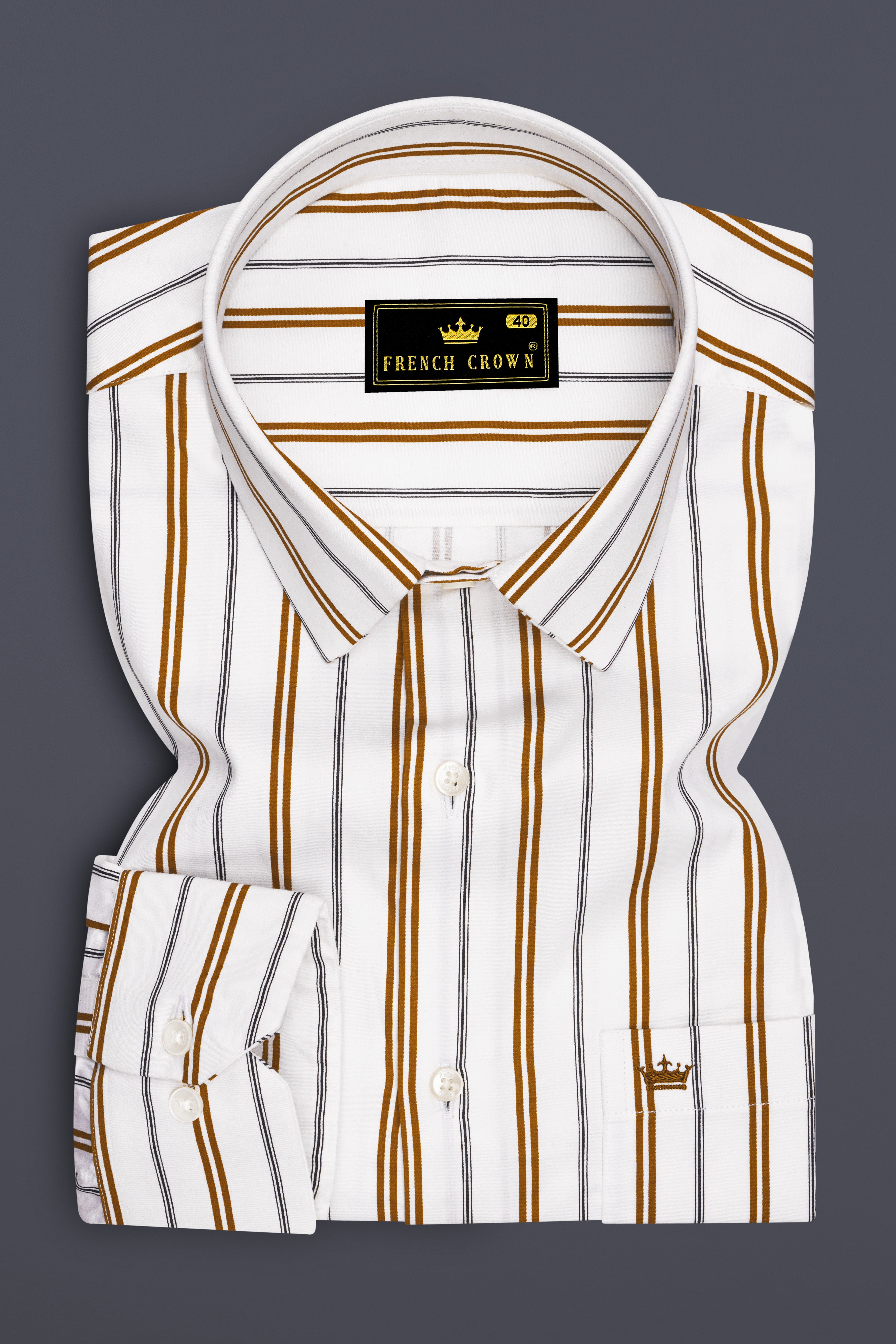 Sienna-Sepia Brown And Bright White striped Super Soft Premium Cotton Dress Shirt