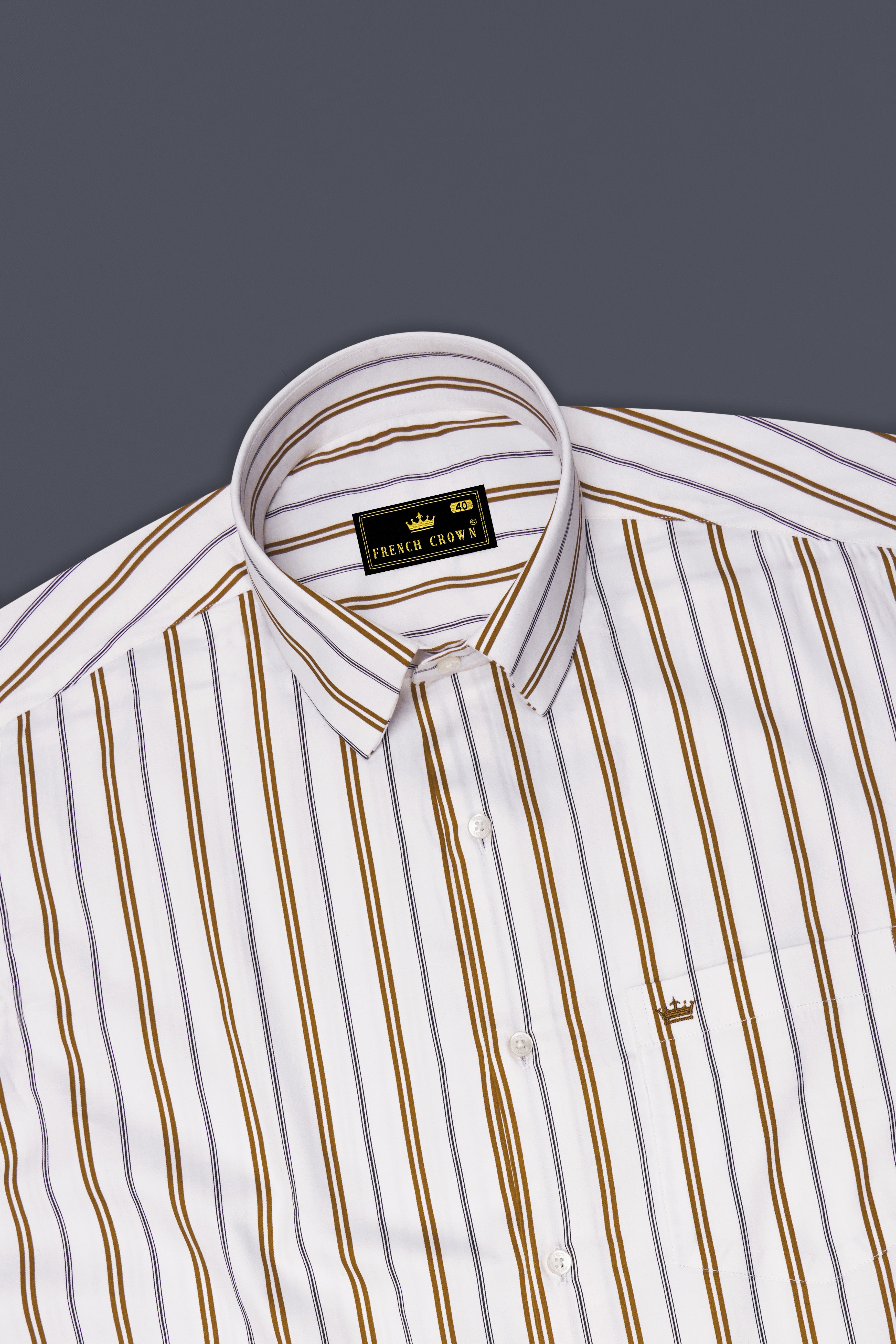 Sienna-Sepia Brown And Bright White striped Super Soft Premium Cotton Dress Shirt