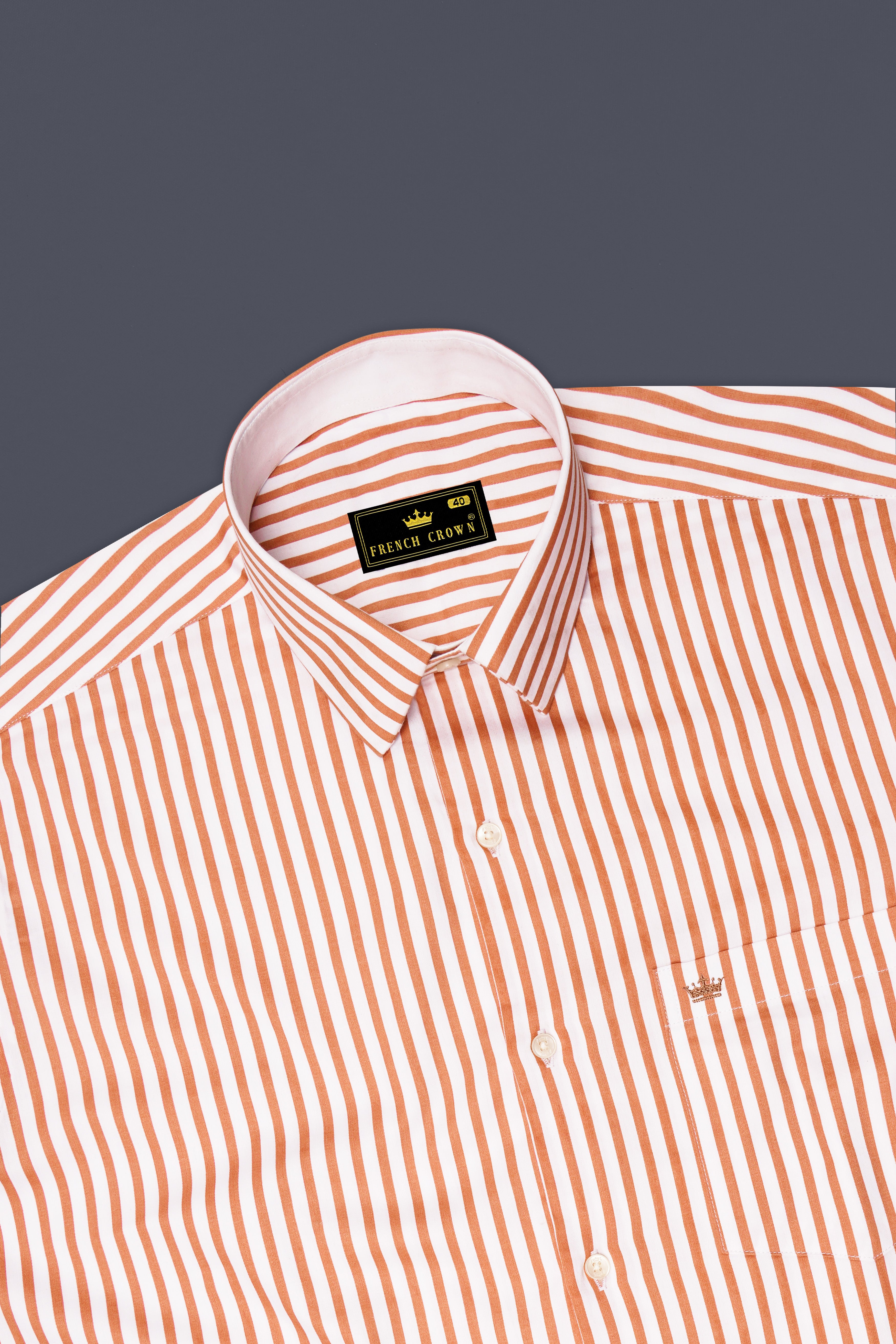 Solcoro-Apricot Orange And Bright White Candy Striped Subtle Sheen Soft Premium Cotton Dress Shirt