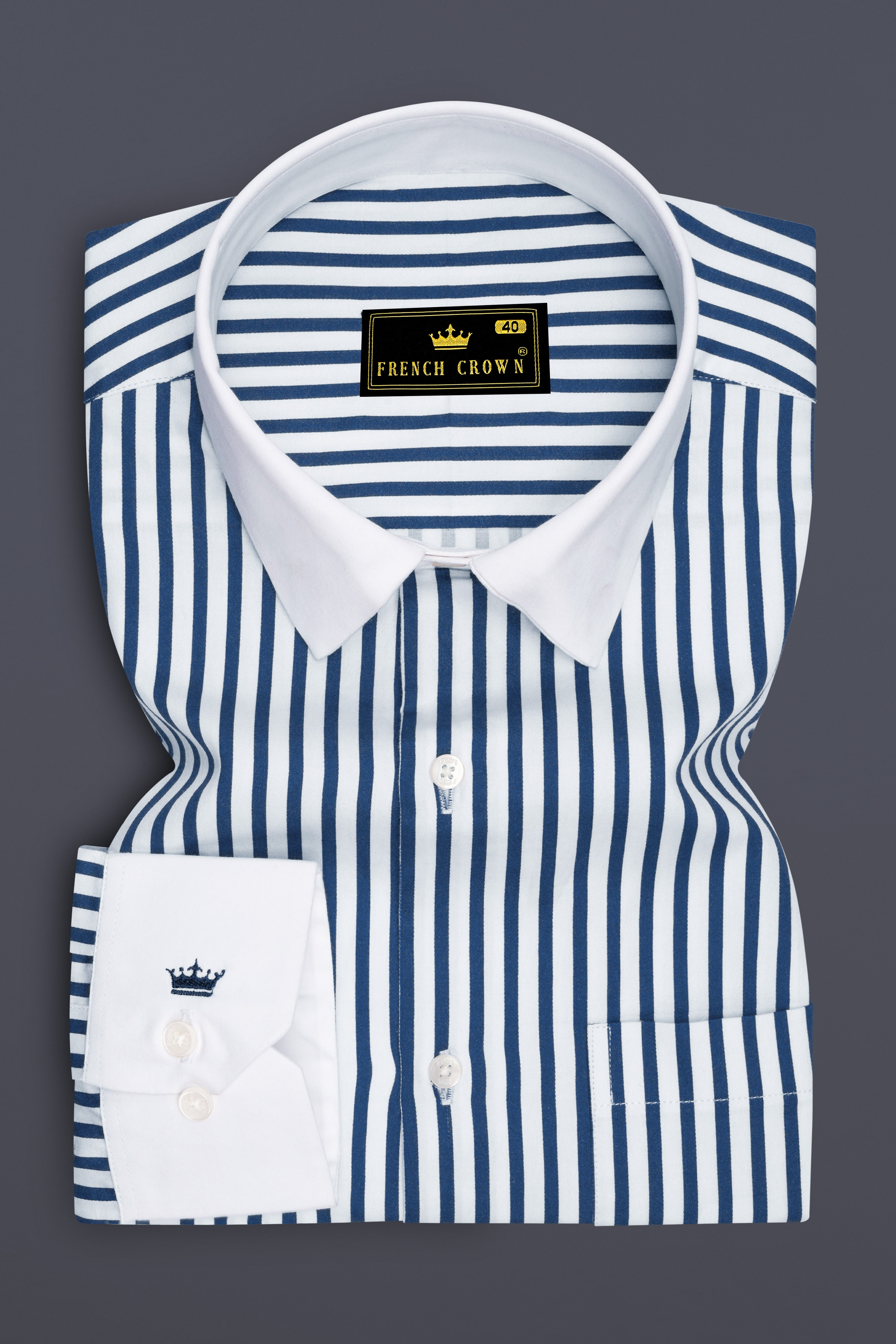 Sapphire-Lapis Blue And Bright White Candy Striped Super Soft Premium Cotton Dress White Cuff Collar Shirt