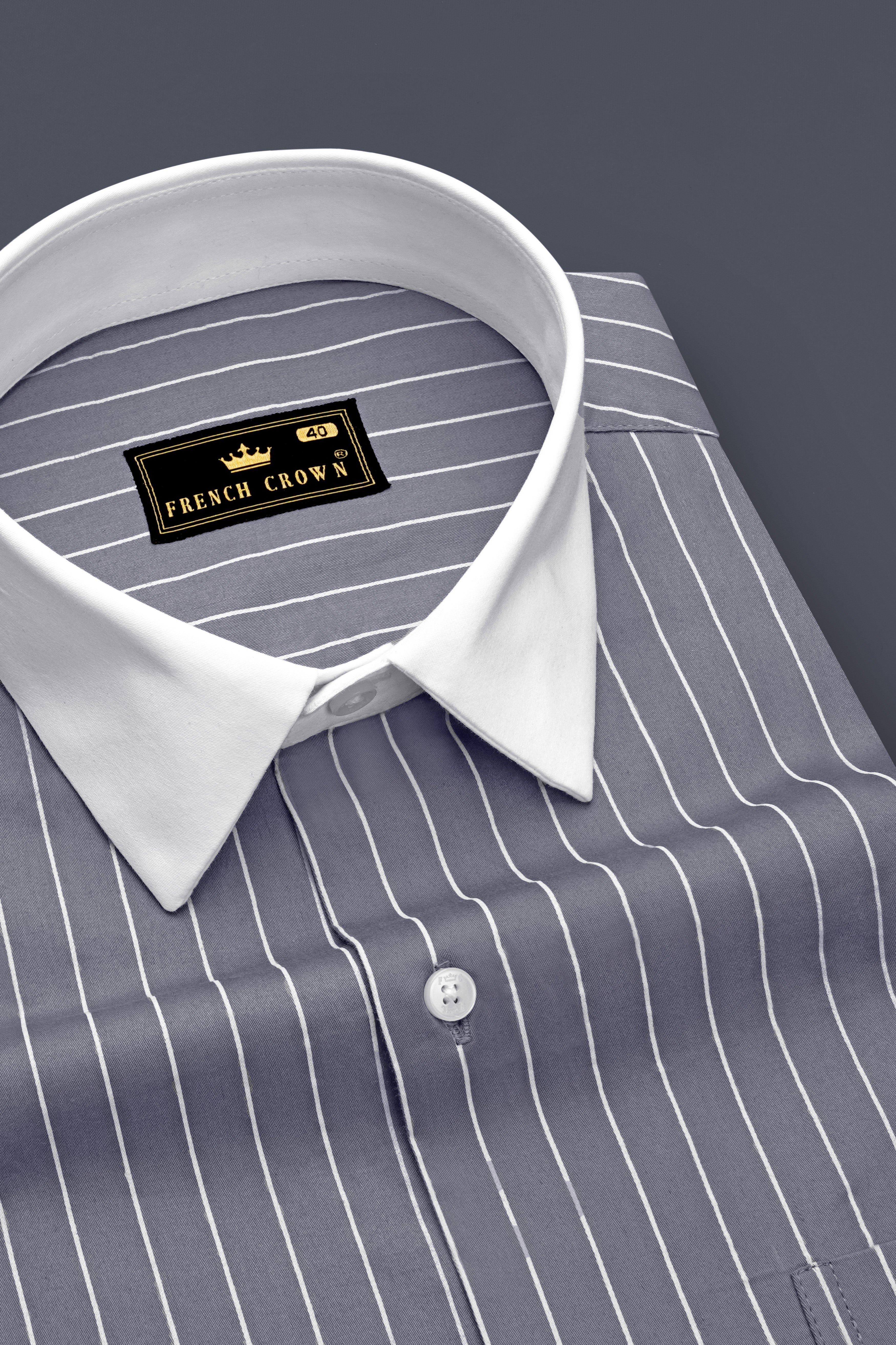 Chrome-Storm Gray And Bright White Pin Striped Super Soft Premium Cotton Dress White Cuff Collar Shirt 14546-WCC-38, 14546-WCC-H-38, 14546-WCC-39, 14546-WCC-H-39, 14546-WCC-40, 14546-WCC-H-40, 14546-WCC-42, 14546-WCC-H-42, 14546-WCC-44, 14546-WCC-H-44, 14546-WCC-46, 14546-WCC-H-46, 14546-WCC-48, 14546-WCC-H-48, 14546-WCC-50, 14546-WCC-H-50, 14546-WCC-52, 14546-WCC-H-52