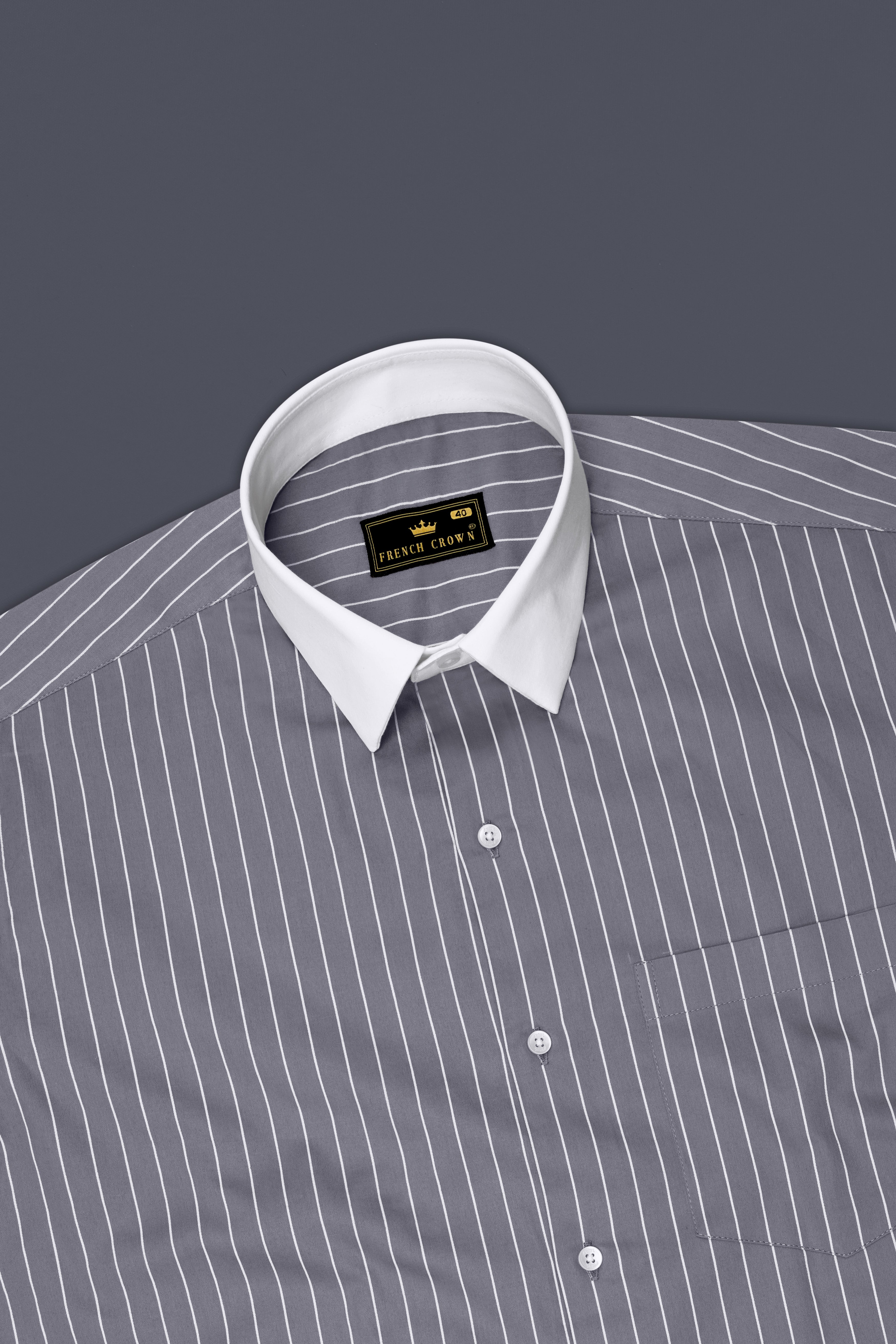 Chrome-Storm Gray And Bright White Pin Striped Super Soft Premium Cotton Dress White Cuff Collar Shirt 14546-WCC-38, 14546-WCC-H-38, 14546-WCC-39, 14546-WCC-H-39, 14546-WCC-40, 14546-WCC-H-40, 14546-WCC-42, 14546-WCC-H-42, 14546-WCC-44, 14546-WCC-H-44, 14546-WCC-46, 14546-WCC-H-46, 14546-WCC-48, 14546-WCC-H-48, 14546-WCC-50, 14546-WCC-H-50, 14546-WCC-52, 14546-WCC-H-52