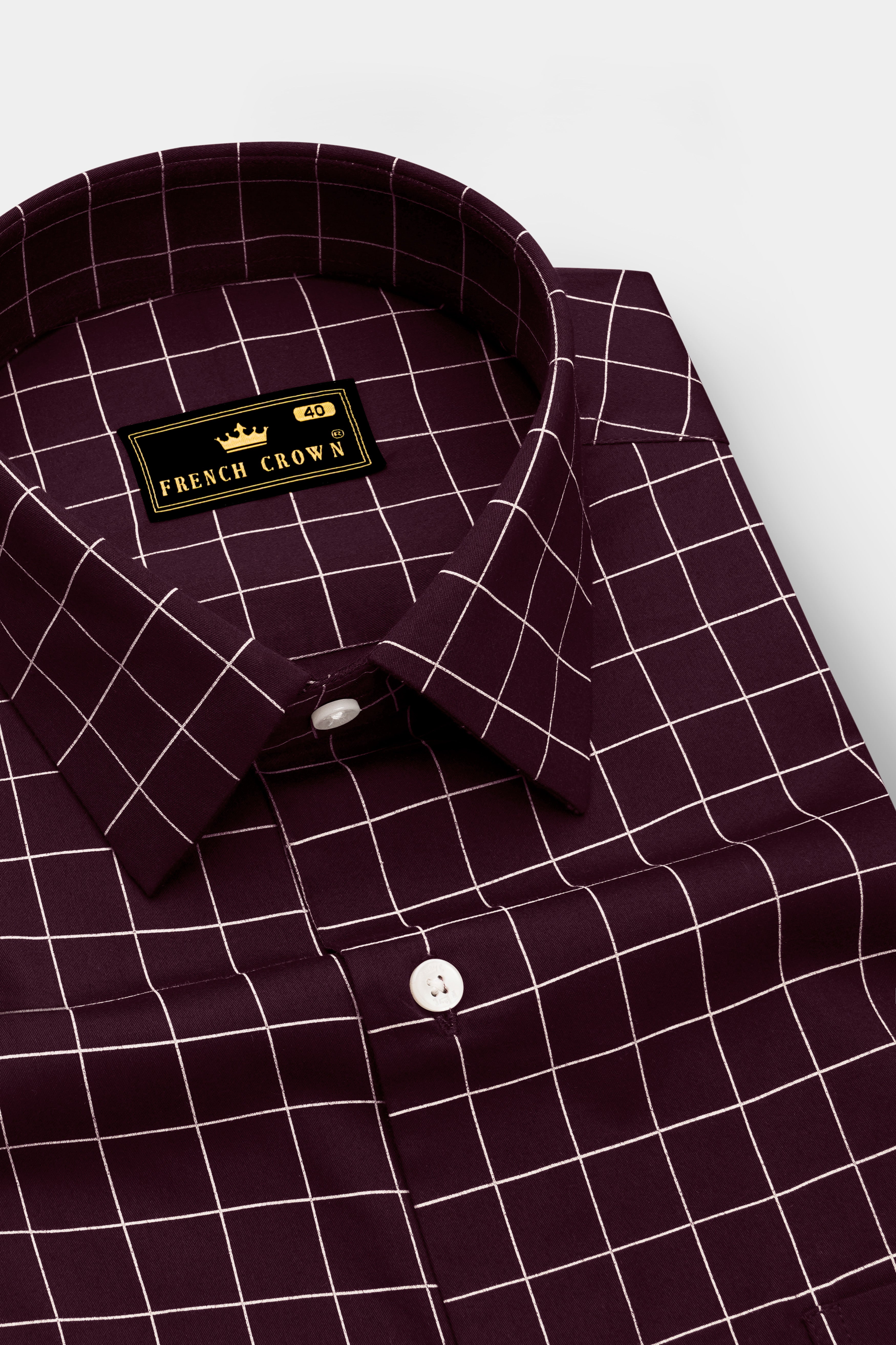 Garnet-Tamarind Maroon And Bright White Windowpane Subtle Sheen Super Soft Premium Cotton Dress Shirt