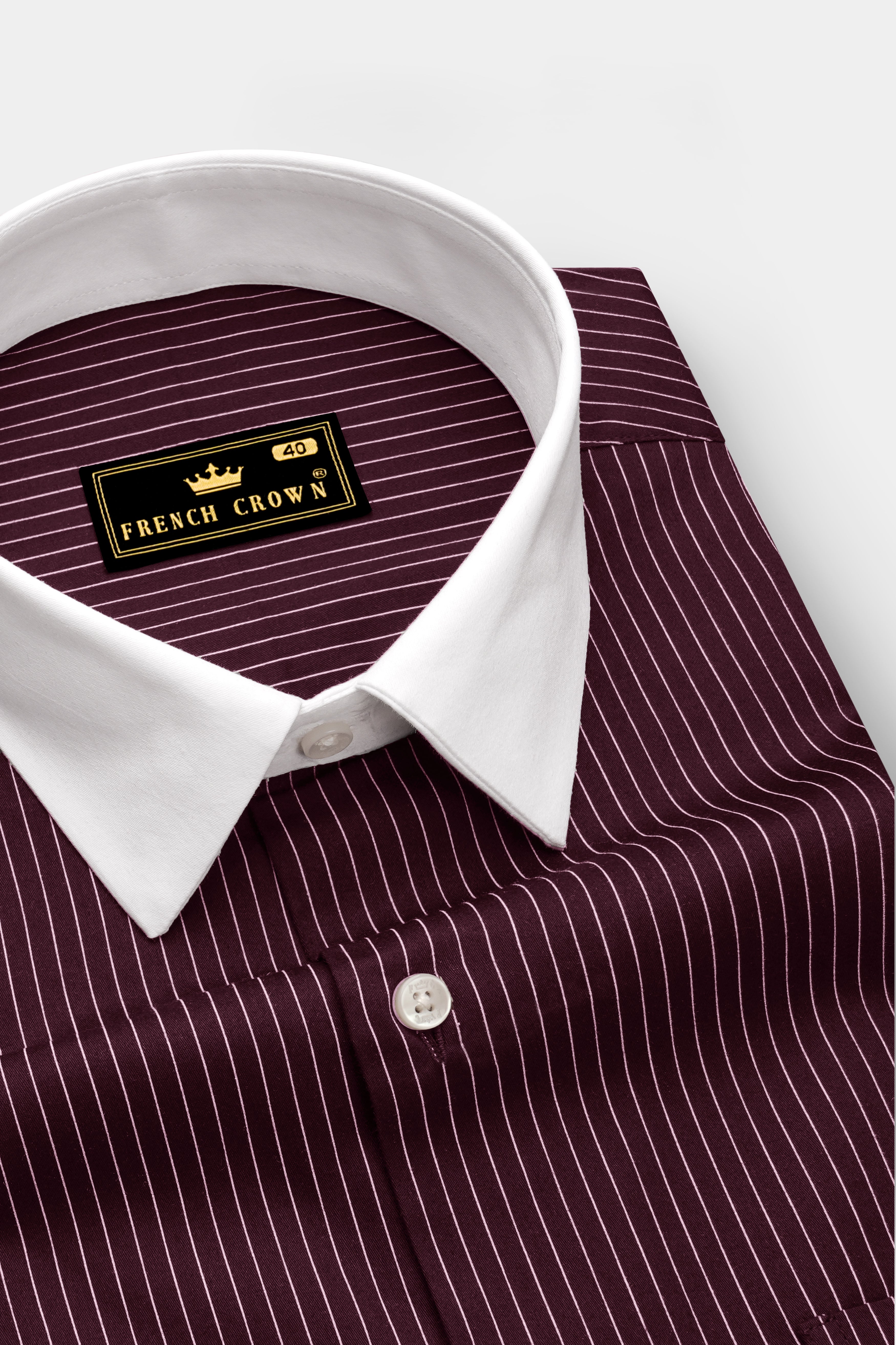 Claret-Aubergine Maroon And Bright White Pin Striped Subtle Sheen Super Soft Premium Cotton Dress White Cuff Collar Shirt 14560-WCC-38, 14560-WCC-H-38, 14560-WCC-39, 14560-WCC-H-39, 14560-WCC-40, 14560-WCC-H-40, 14560-WCC-42, 14560-WCC-H-42, 14560-WCC-44, 14560-WCC-H-44, 14560-WCC-46, 14560-WCC-H-46, 14560-WCC-48, 14560-WCC-H-48, 14560-WCC-50, 14560-WCC-H-50, 14560-WCC-52, 14560-WCC-H-52