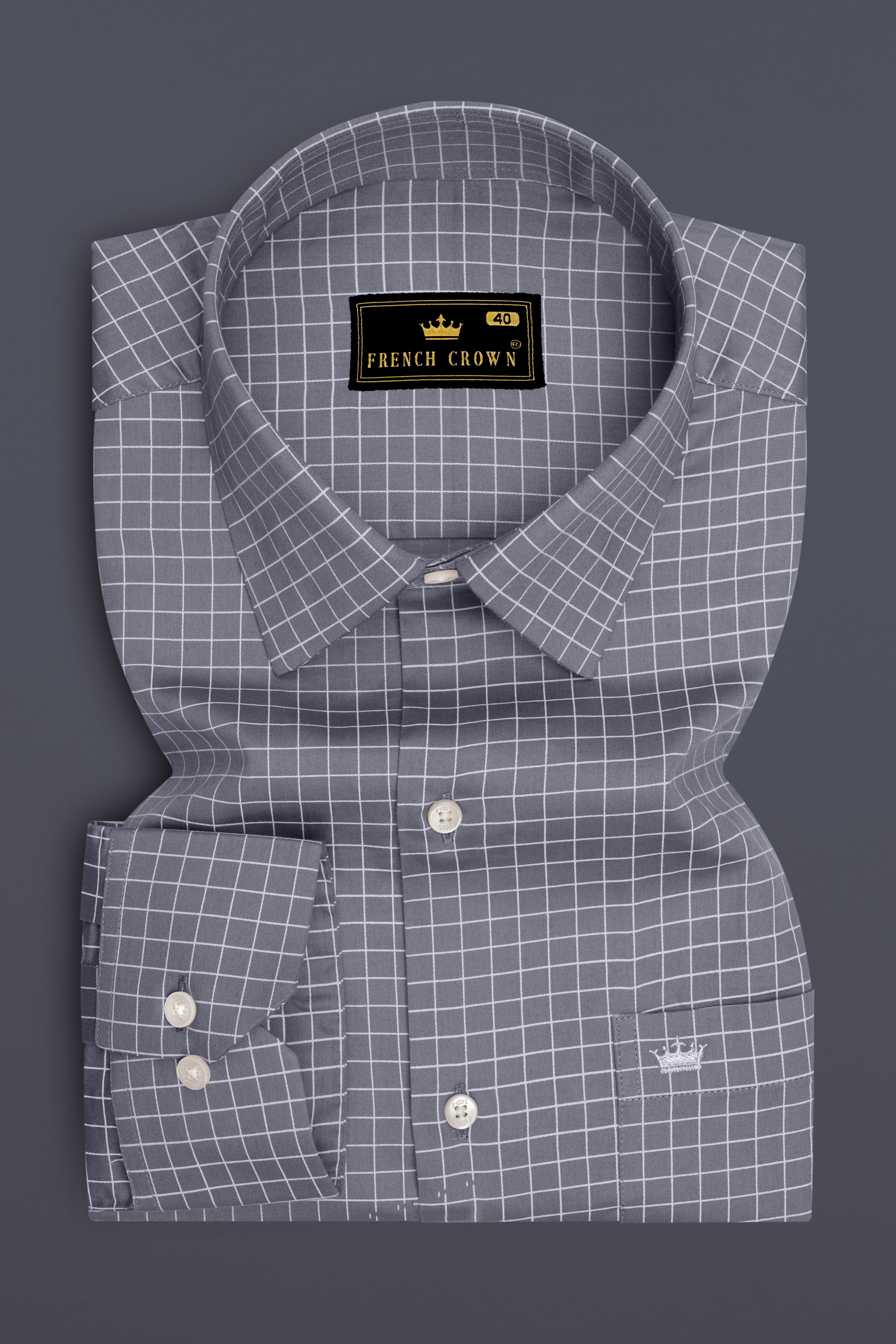 Sterling-Mobster Gray And Bright White Plaid Subtle Sheen Super Soft Premium Cotton Dress Shirt 14564-38, 14564-H-38, 14564-39, 14564-H-39, 14564-40, 14564-H-40, 14564-42, 14564-H-42, 14564-44, 14564-H-44, 14564-46, 14564-H-46, 14564-48, 14564-H-48, 14564-50, 14564-H-50, 14564-52, 14564-H-52
