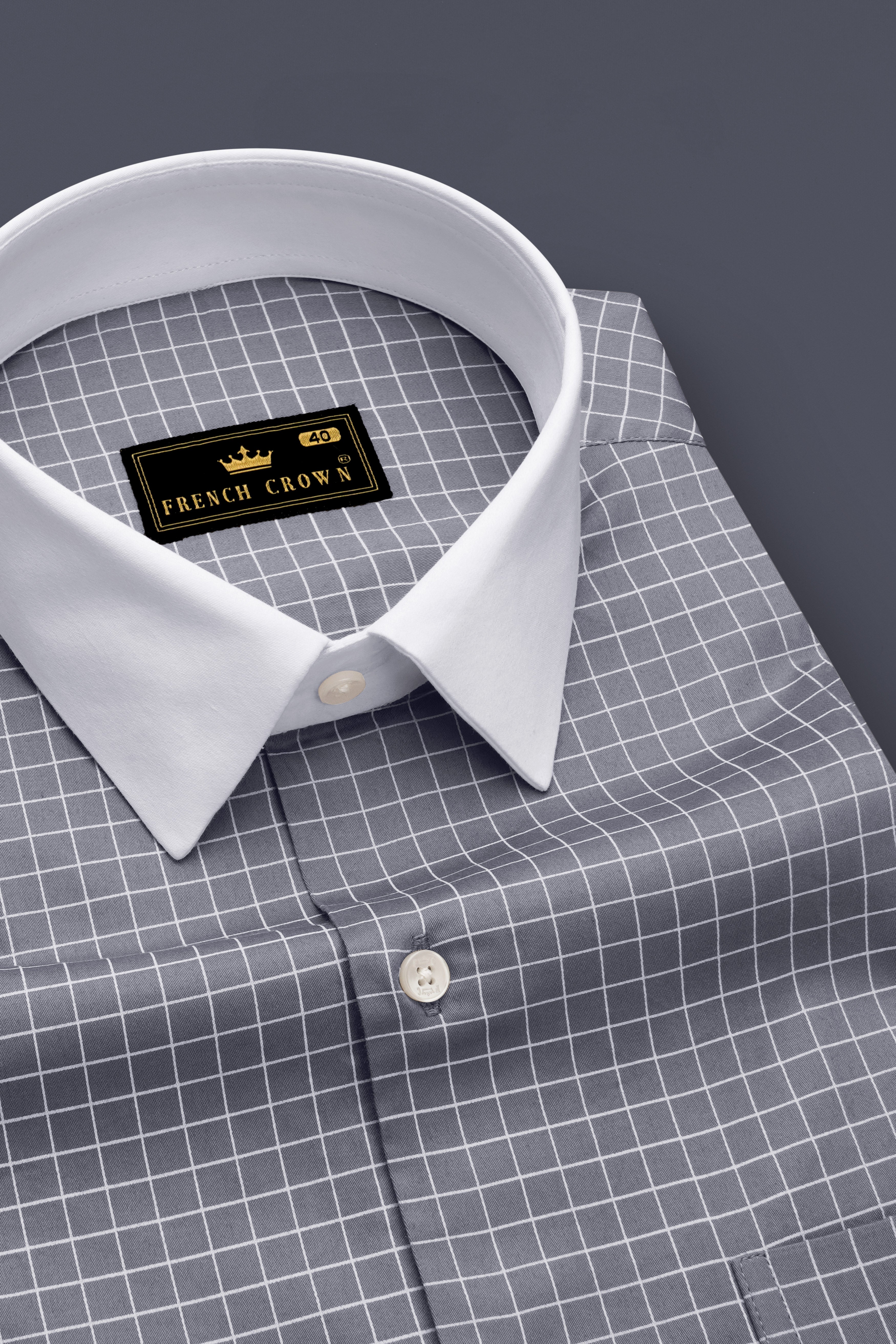 Sterling-Mobster Gray And Bright White Plaid Subtle Sheen Super Soft Premium Cotton Dress White Cuff Collar Shirt 14565-WCC-38, 14565-WCC-H-38, 14565-WCC-39, 14565-WCC-H-39, 14565-WCC-40, 14565-WCC-H-40, 14565-WCC-42, 14565-WCC-H-42, 14565-WCC-44, 14565-WCC-H-44, 14565-WCC-46, 14565-WCC-H-46, 14565-WCC-48, 14565-WCC-H-48, 14565-WCC-50, 14565-WCC-H-50, 14565-WCC-52, 14565-WCC-H-52