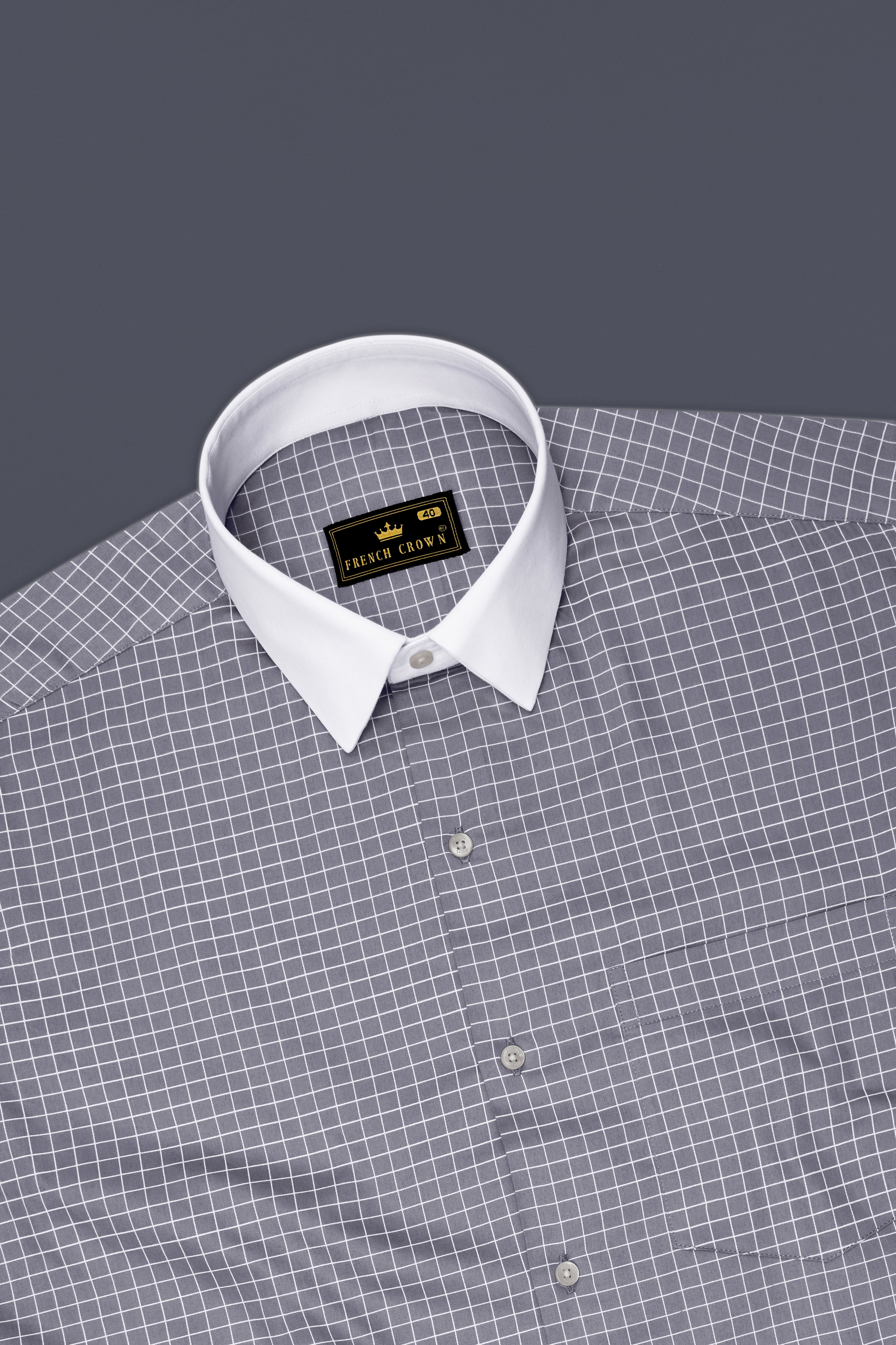 Sterling-Mobster Gray And Bright White Plaid Subtle Sheen Super Soft Premium Cotton Dress White Cuff Collar Shirt 14565-WCC-38, 14565-WCC-H-38, 14565-WCC-39, 14565-WCC-H-39, 14565-WCC-40, 14565-WCC-H-40, 14565-WCC-42, 14565-WCC-H-42, 14565-WCC-44, 14565-WCC-H-44, 14565-WCC-46, 14565-WCC-H-46, 14565-WCC-48, 14565-WCC-H-48, 14565-WCC-50, 14565-WCC-H-50, 14565-WCC-52, 14565-WCC-H-52