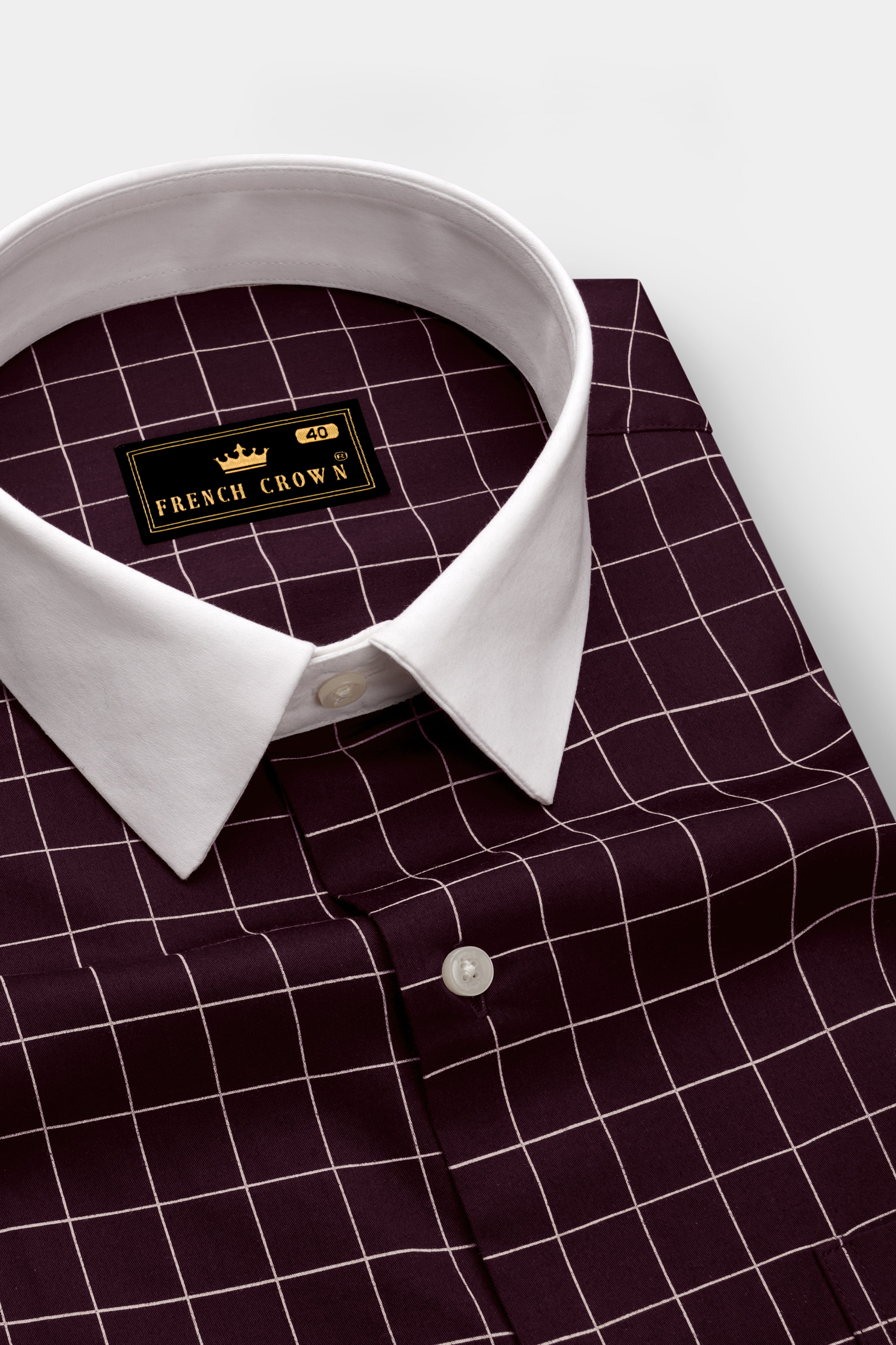 Garnet-Tamarind Maroon And Bright White Windowpane Subtle Sheen Super Soft Premium Cotton Dress White Cuff Collar Shirt 14567-WCC-38, 14567-WCC-H-38, 14567-WCC-39, 14567-WCC-H-39, 14567-WCC-40, 14567-WCC-H-40, 14567-WCC-42, 14567-WCC-H-42, 14567-WCC-44, 14567-WCC-H-44, 14567-WCC-46, 14567-WCC-H-46, 14567-WCC-48, 14567-WCC-H-48, 14567-WCC-50, 14567-WCC-H-50, 14567-WCC-52, 14567-WCC-H-52