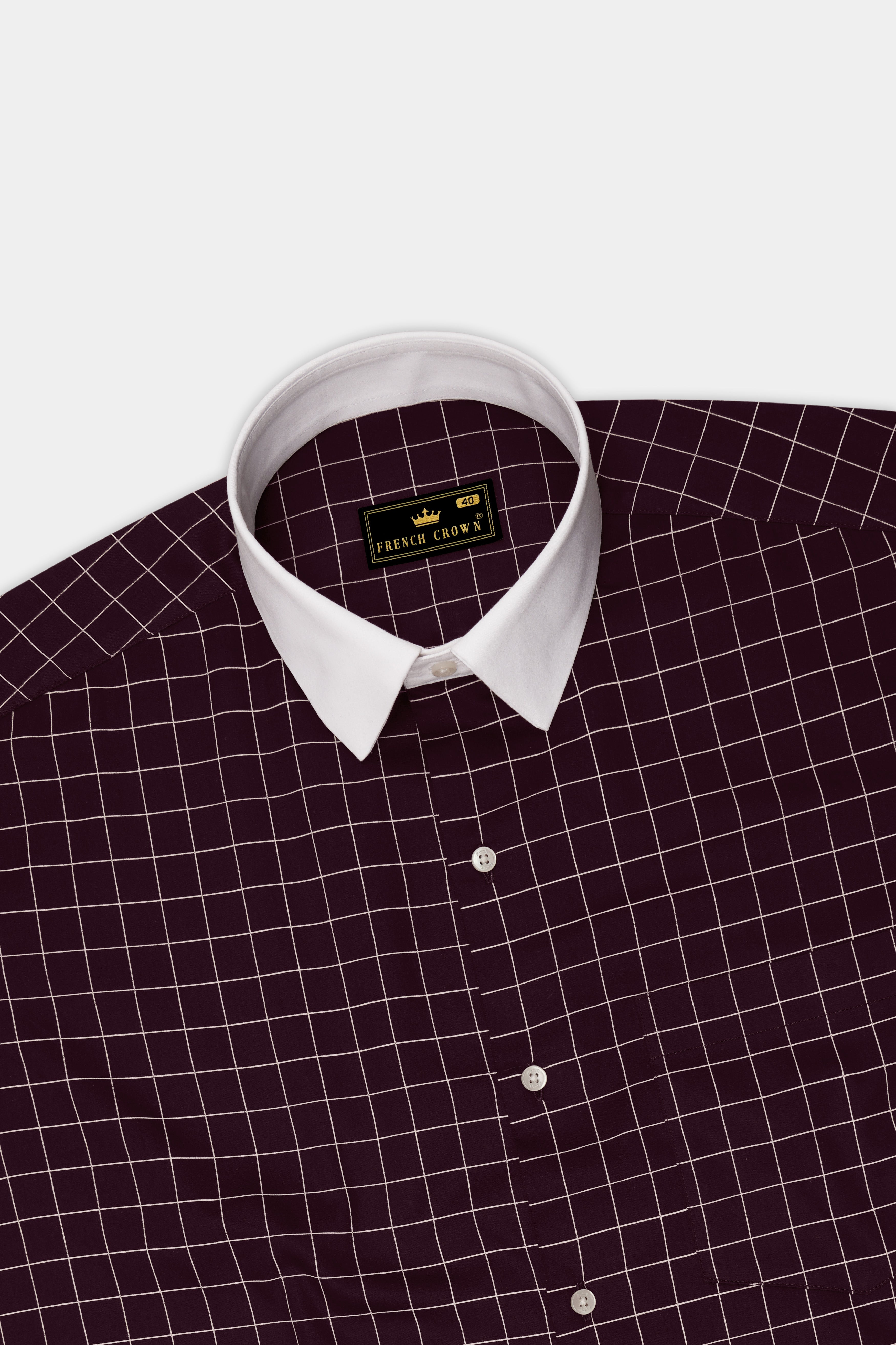 Garnet-Tamarind Maroon And Bright White Windowpane Subtle Sheen Super Soft Premium Cotton Dress White Cuff Collar Shirt 14567-WCC-38, 14567-WCC-H-38, 14567-WCC-39, 14567-WCC-H-39, 14567-WCC-40, 14567-WCC-H-40, 14567-WCC-42, 14567-WCC-H-42, 14567-WCC-44, 14567-WCC-H-44, 14567-WCC-46, 14567-WCC-H-46, 14567-WCC-48, 14567-WCC-H-48, 14567-WCC-50, 14567-WCC-H-50, 14567-WCC-52, 14567-WCC-H-52