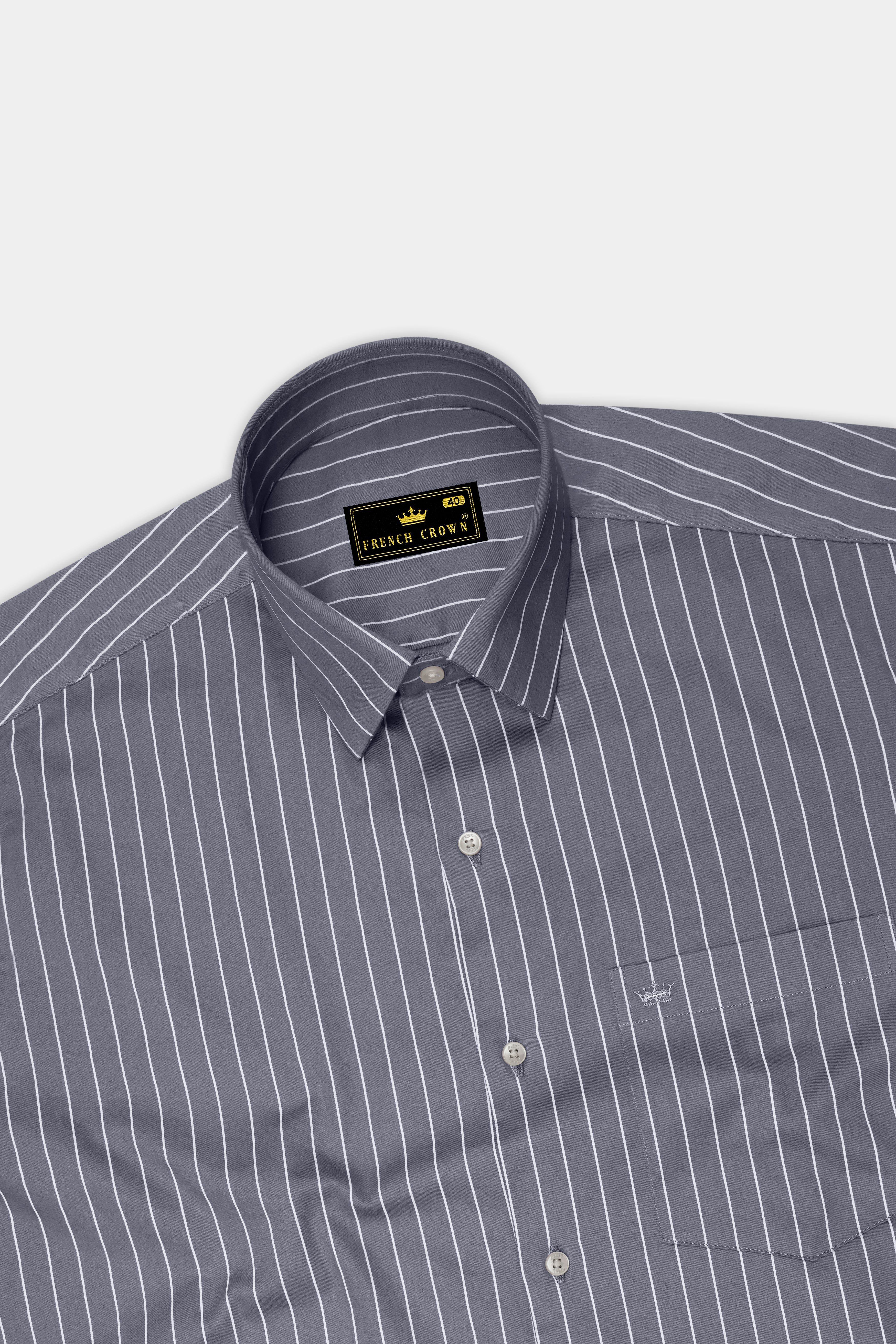 Chrome-Storm Gray And Bright White Pin Striped Subtle Sheen Super Soft Premium Cotton Dress Shirt 14569-38, 14569-H-38, 14569-39, 14569-H-39, 14569-40, 14569-H-40, 14569-42, 14569-H-42, 14569-44, 14569-H-44, 14569-46, 14569-H-46, 14569-48, 14569-H-48, 14569-50, 14569-H-50, 14569-52, 14569-H-52