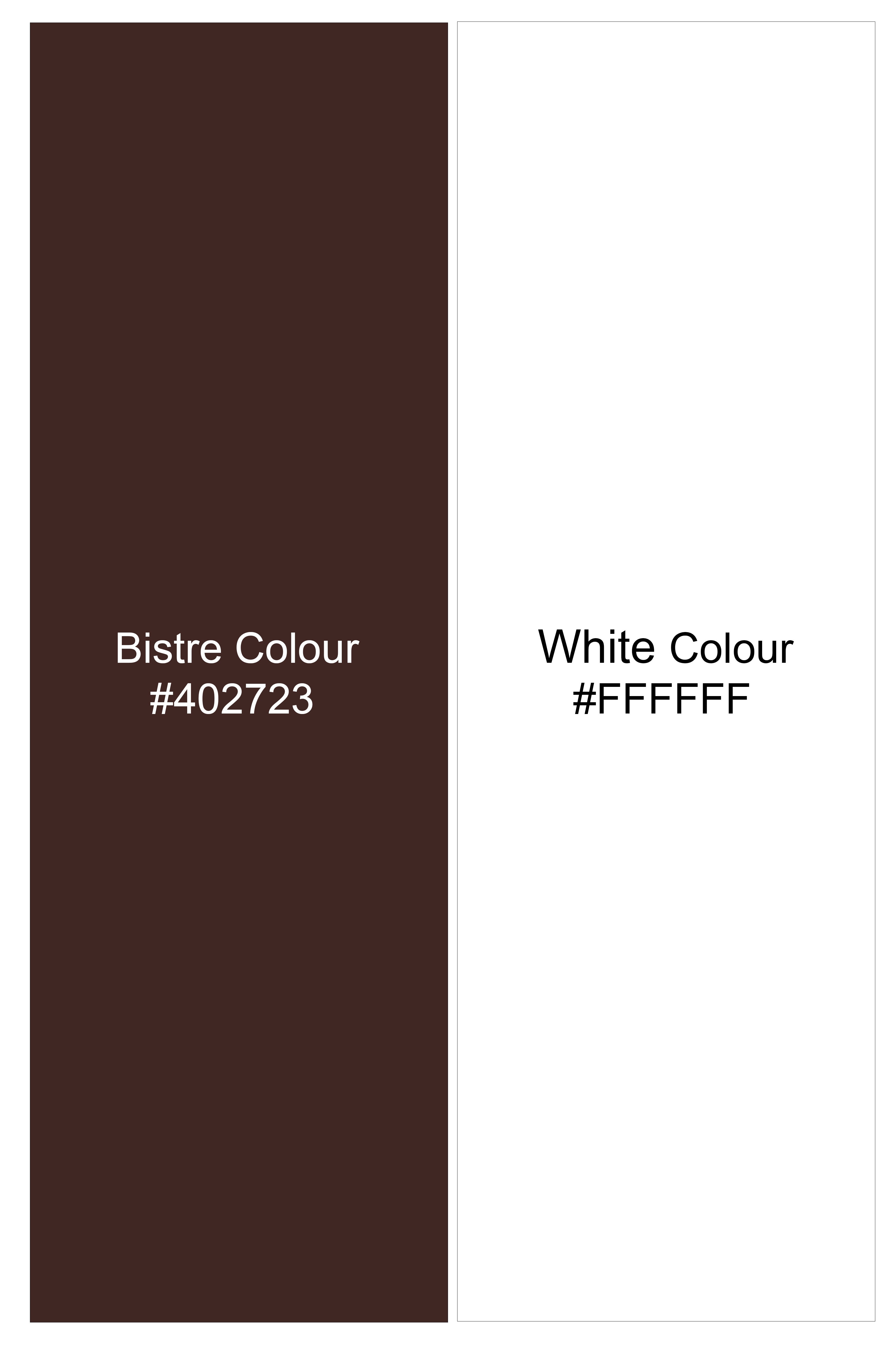 Umber-Bistre Brown And Bright White Pin Striped Subtle Sheen Super Soft Premium Cotton Dress White Cuff Collar Shirt