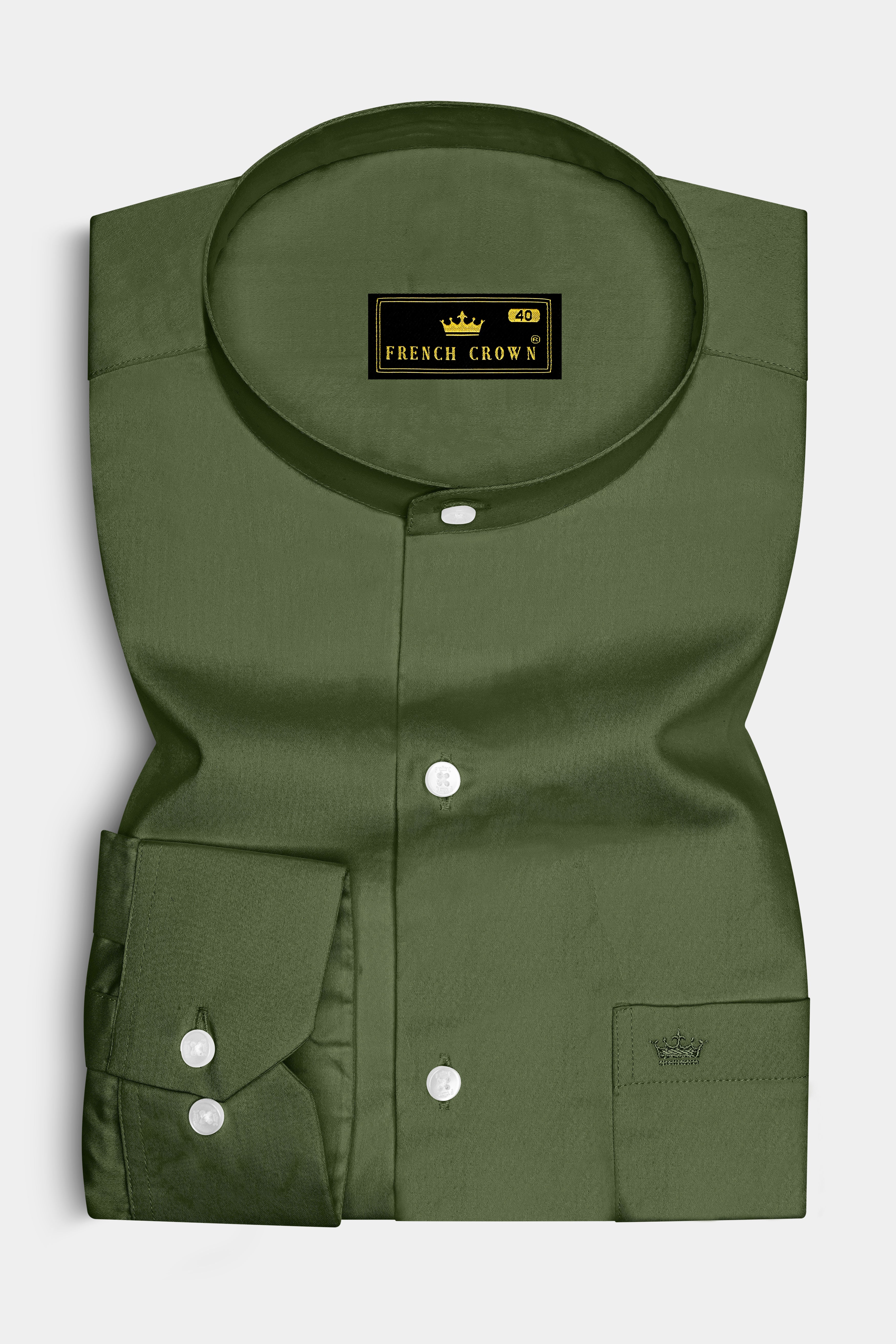 Verdant-Camo Green Subtle Sheen Super Soft Premium Cotton Mandarin Dress Shirt