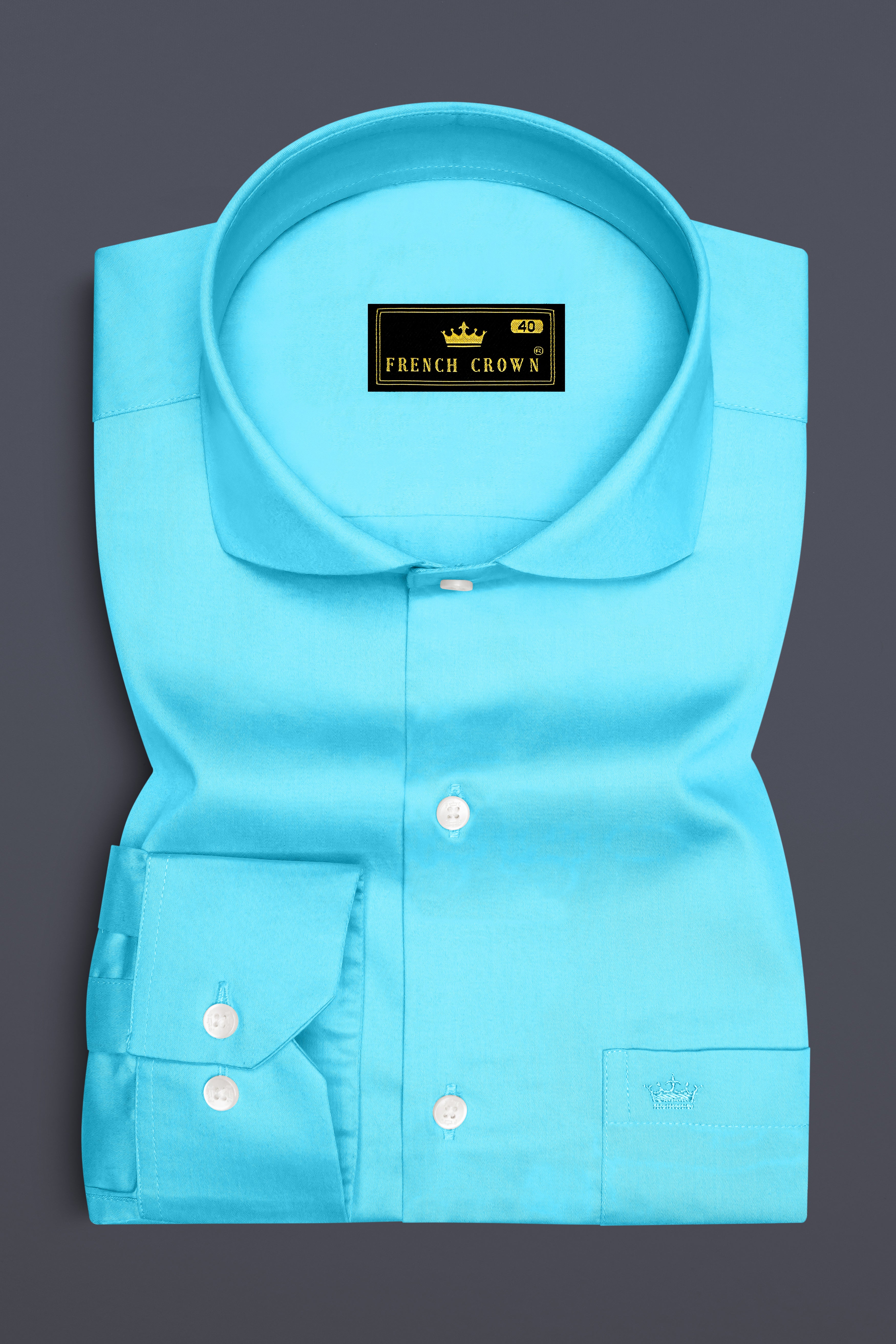Azure-Columbia Blue Subtle Sheen Super Soft Premium Cotton Cut Away Collar Dress Shirt