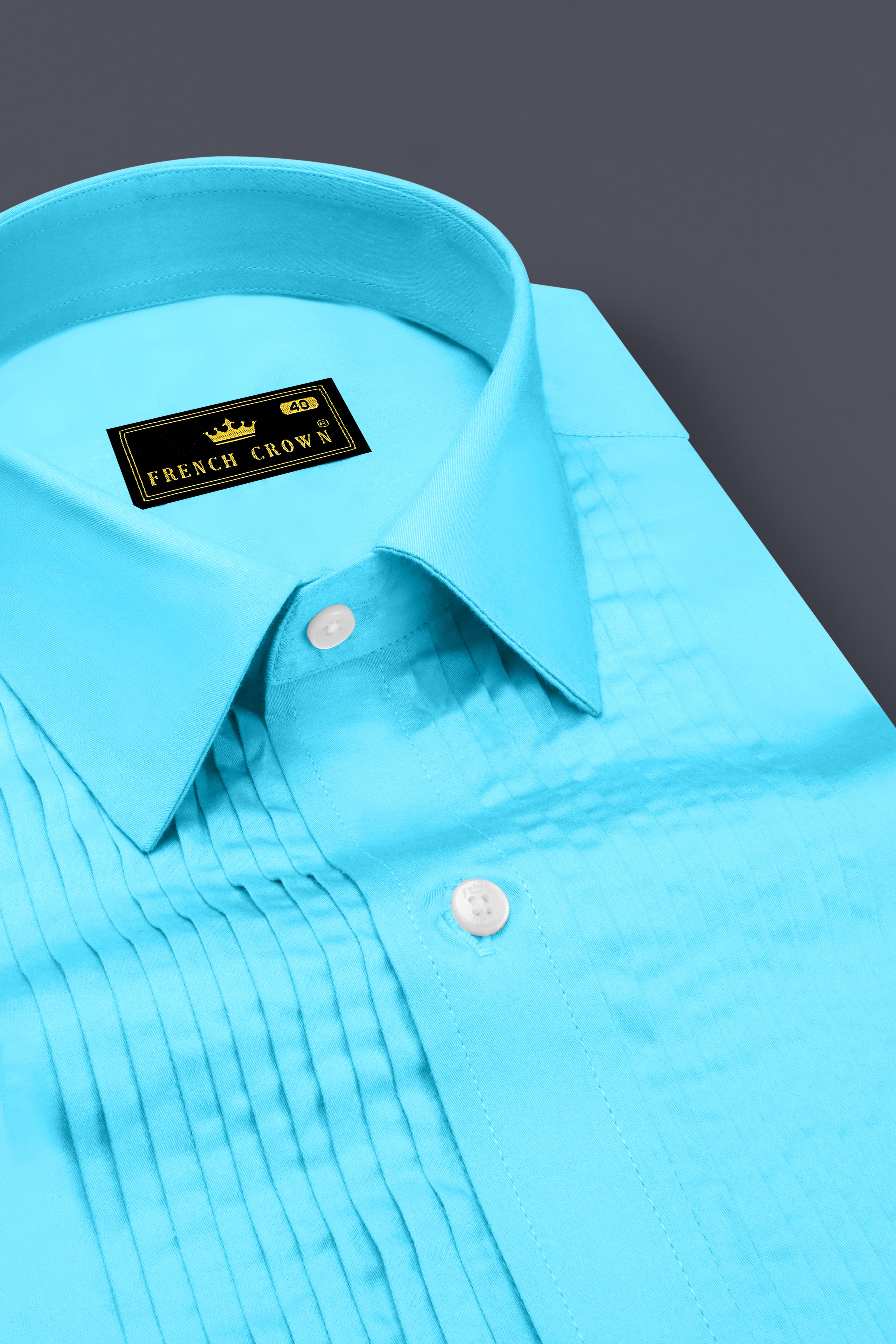 Azure-Columbia Blue Subtle Sheen Super Soft Premium Cotton Tuxedo Dress Shirt