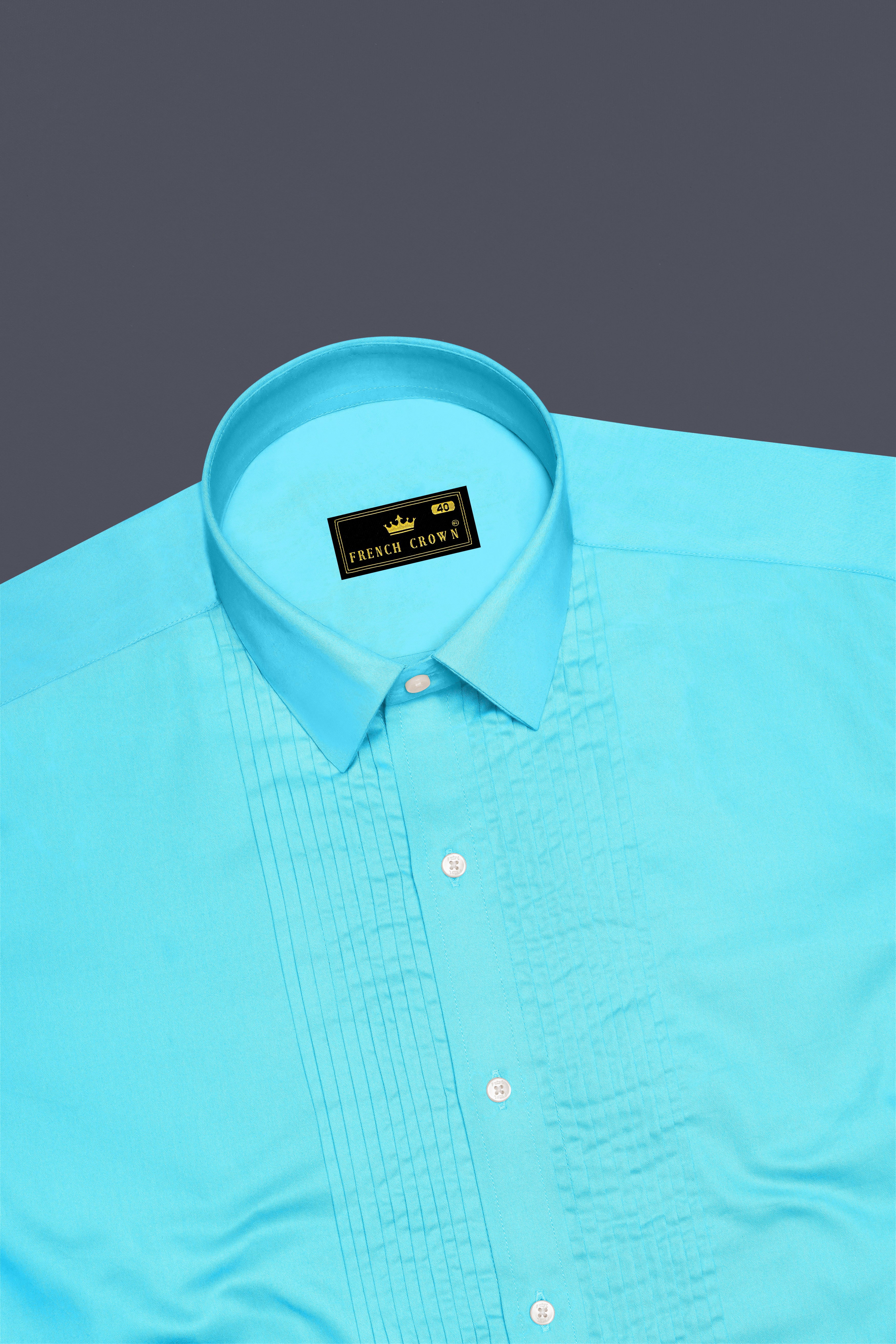 Azure-Columbia Blue Subtle Sheen Super Soft Premium Cotton Tuxedo Dress Shirt