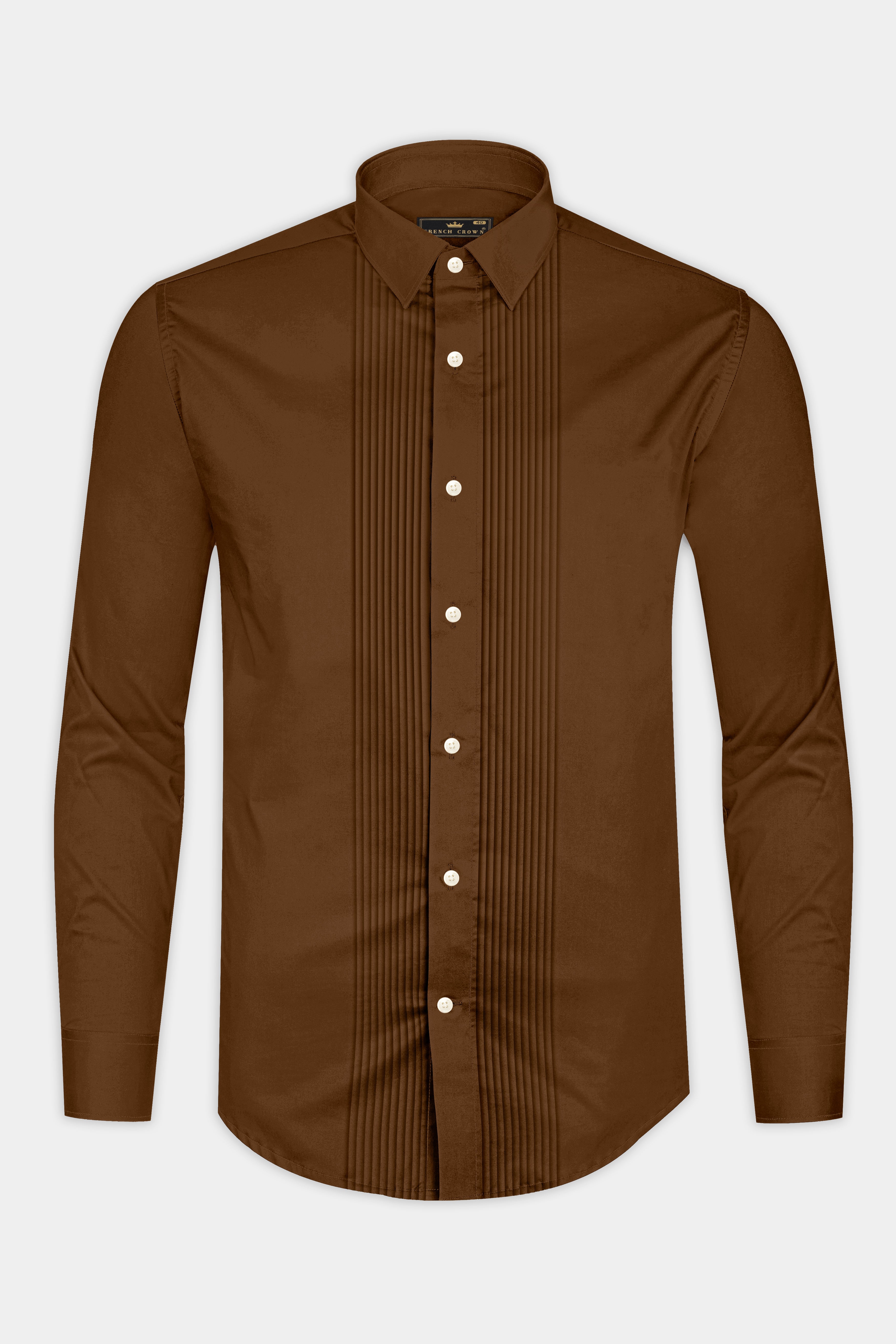 Umber-Otter Brown Subtle Sheen Super Soft Premium Cotton Tuxedo Dress Shirt