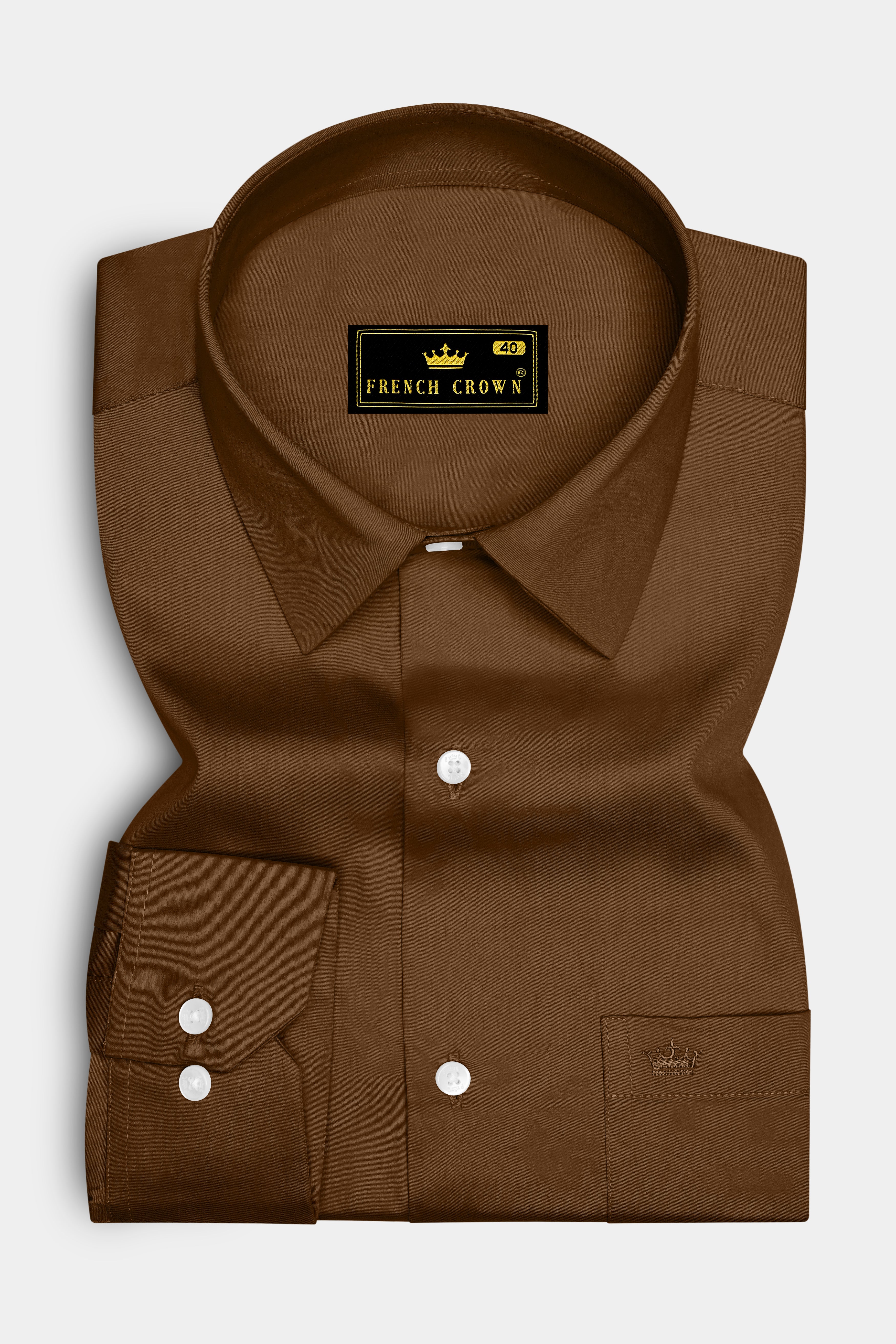 Umber-Otter Brown Subtle Sheen Super Soft Premium Cotton Dress Shirt