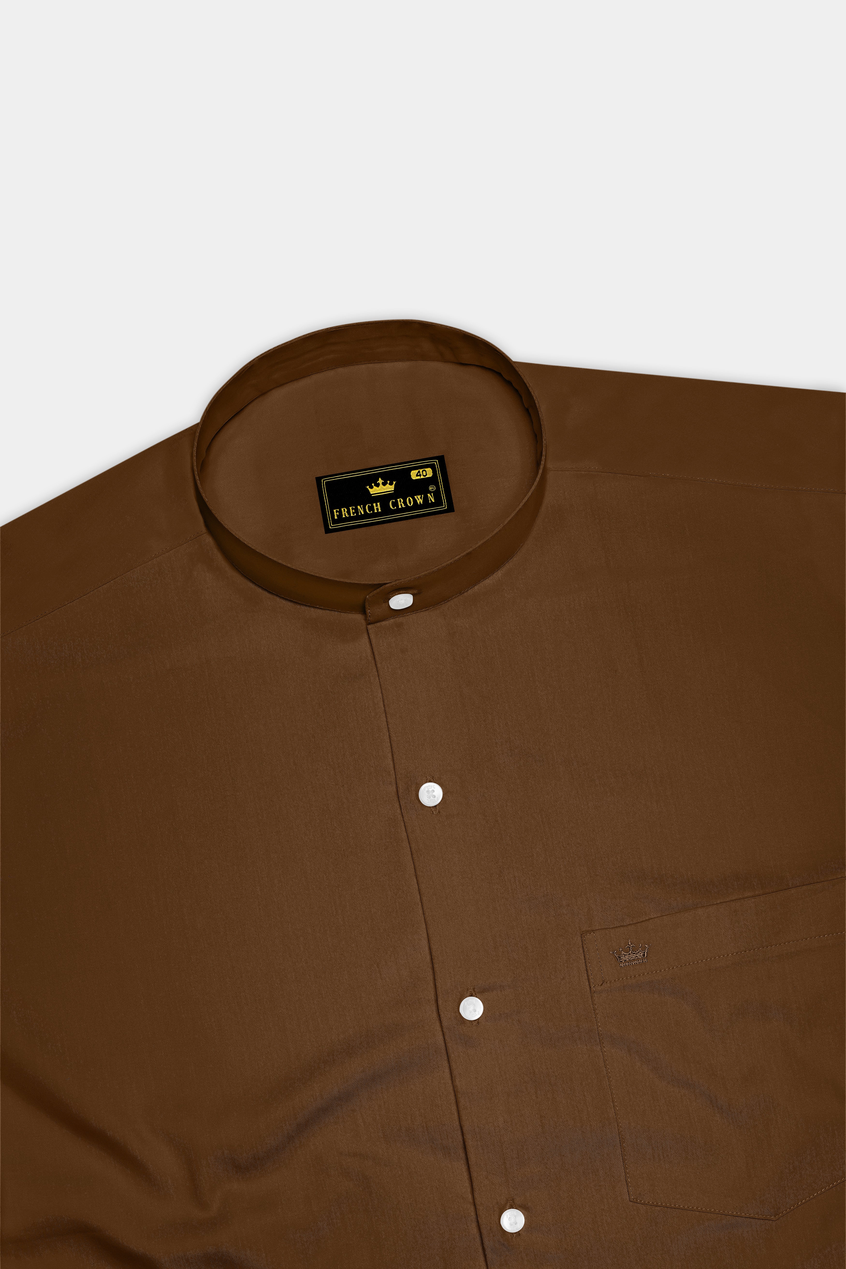Umber-Otter Brown Subtle Sheen Super Soft Premium Cotton Mandarin Dress Shirt