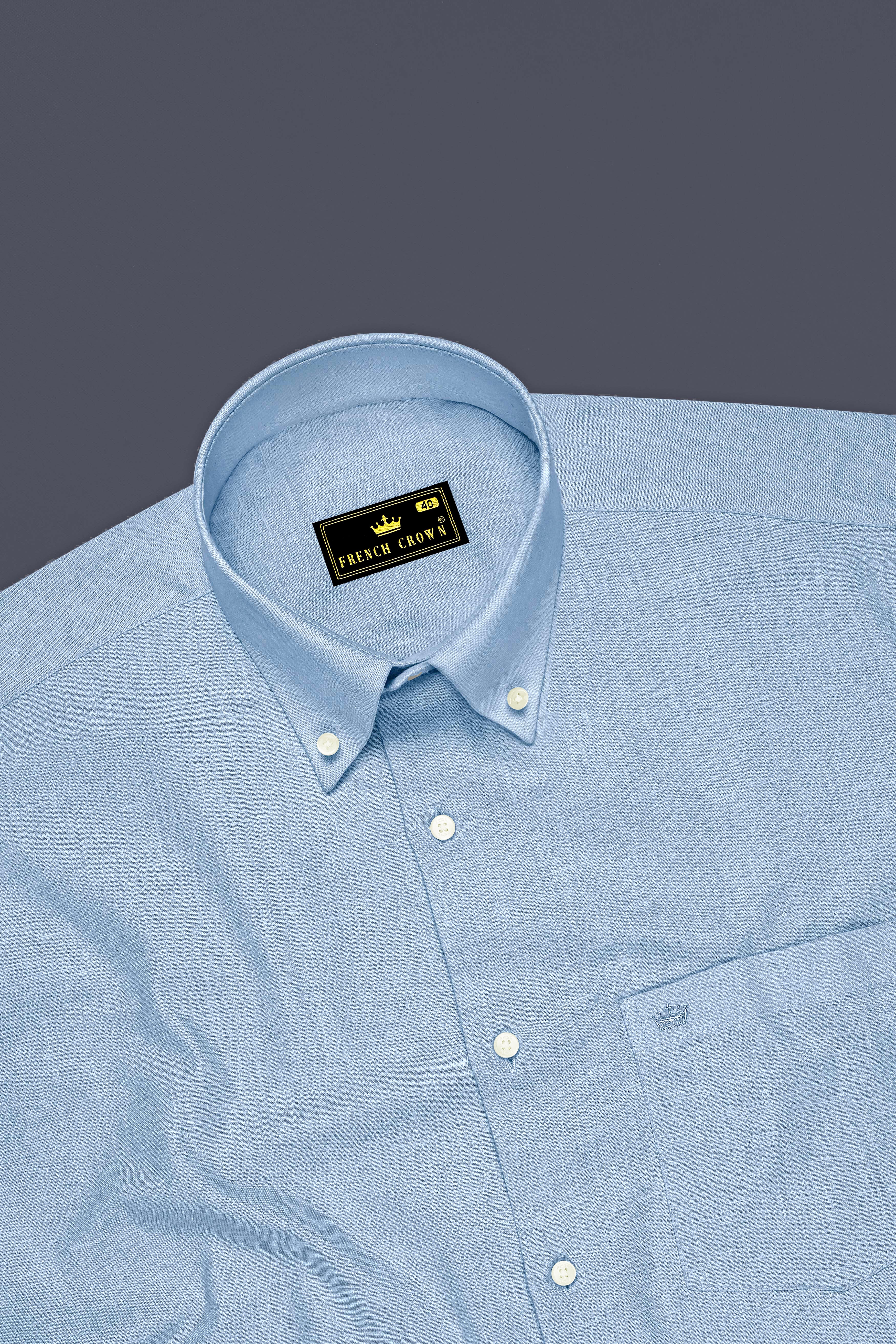 Poise-Waterloo Blue Luxurious Linen Button Down Dress Shirt