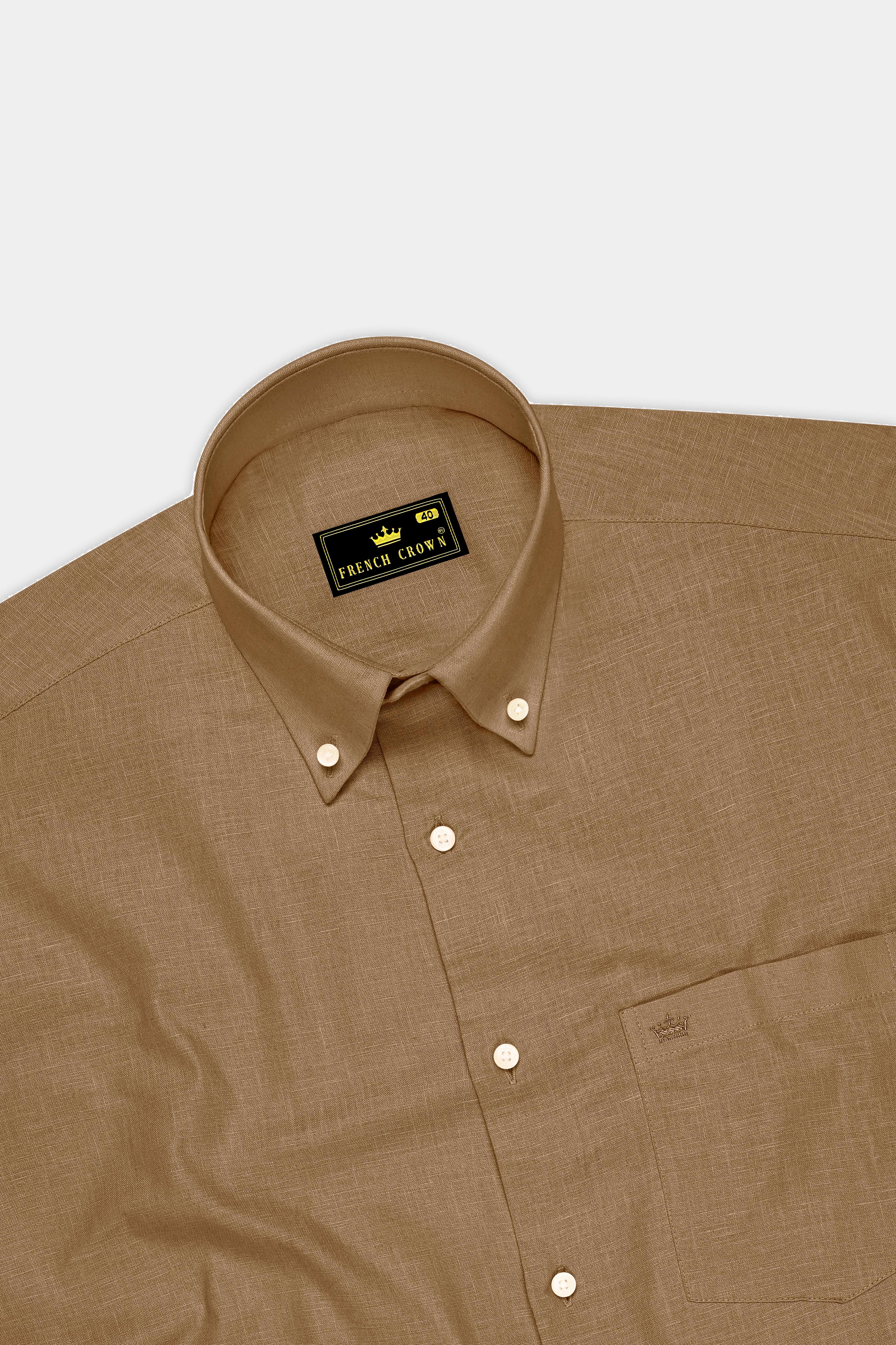 Toast-Pastel Brown Luxurious Linen Button Down Dress Shirt