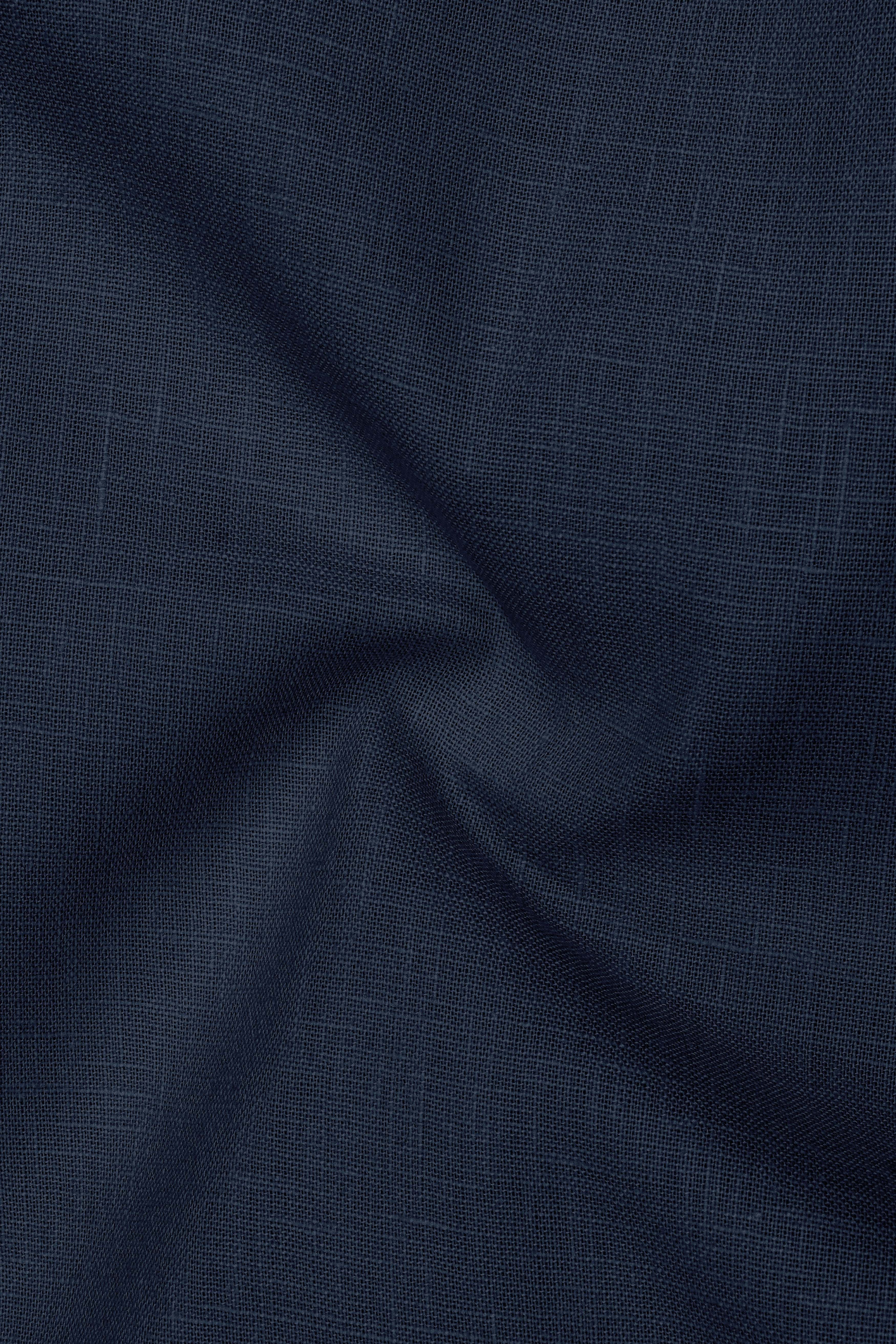 Mariner-Bunker Blue Luxurious Linen Button Down Dress Shirt