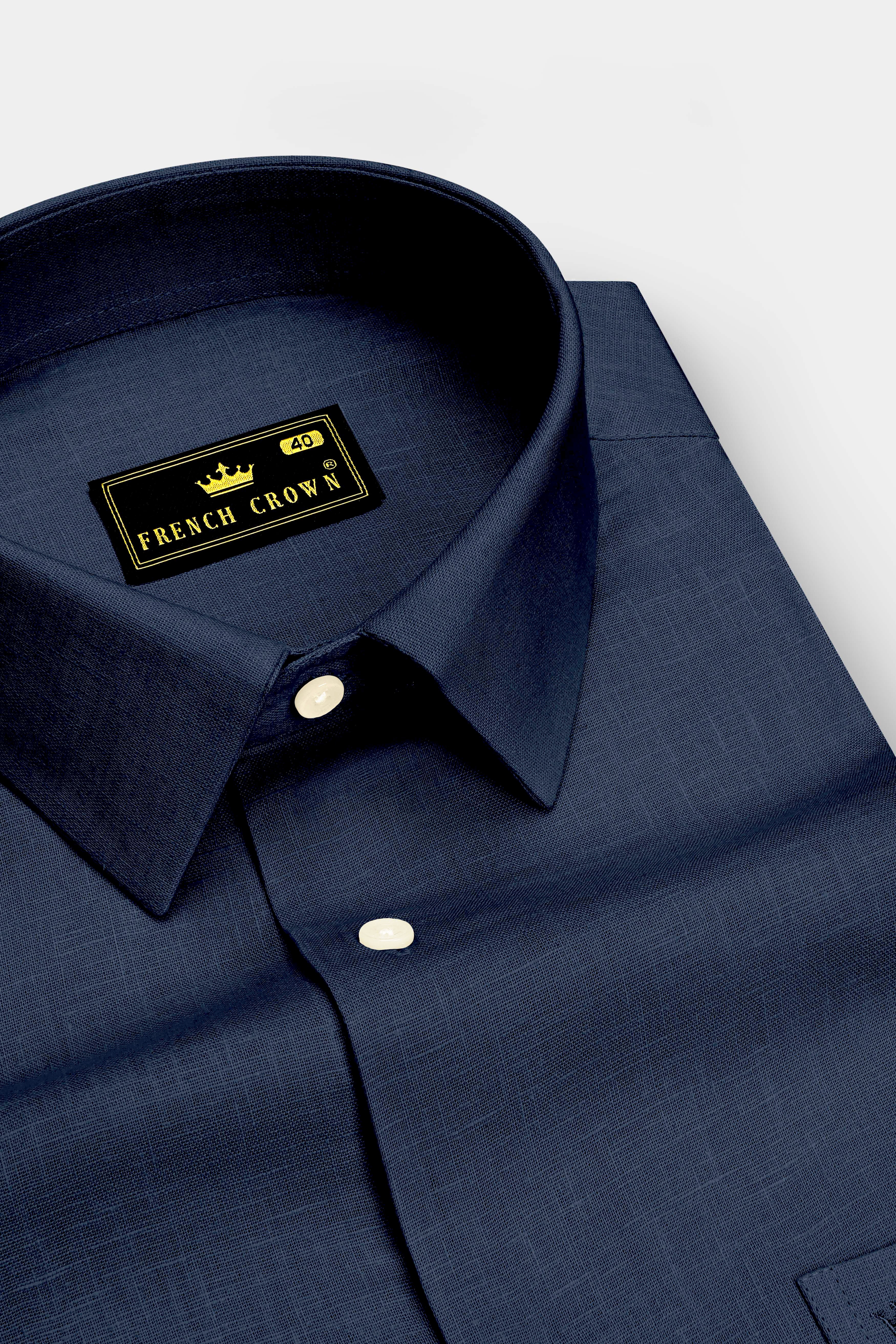 Mariner-Bunker Blue Luxurious Linen Dress Shirt