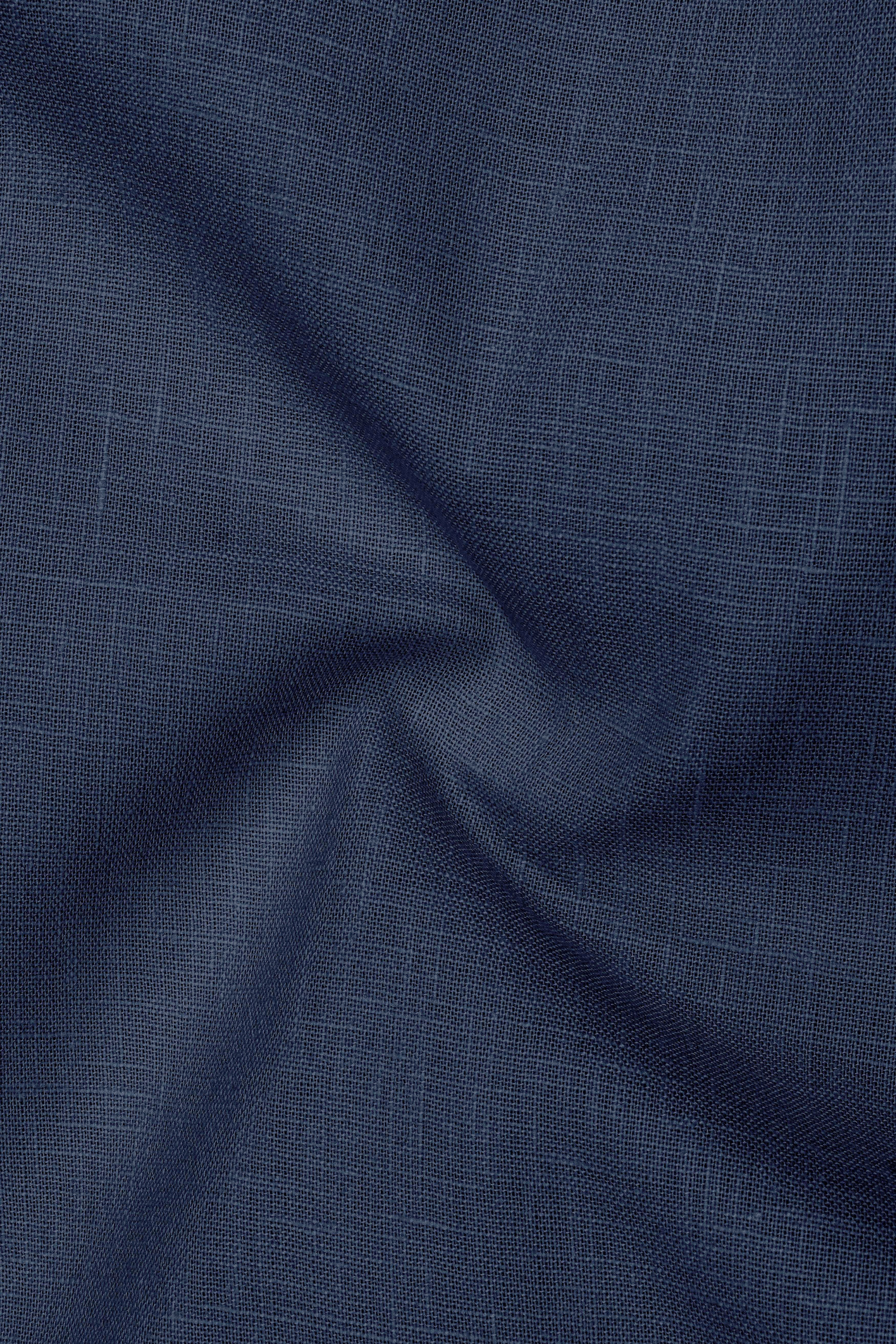 Mariner-Bunker Blue Luxurious Linen Mandarin Dress Shirt