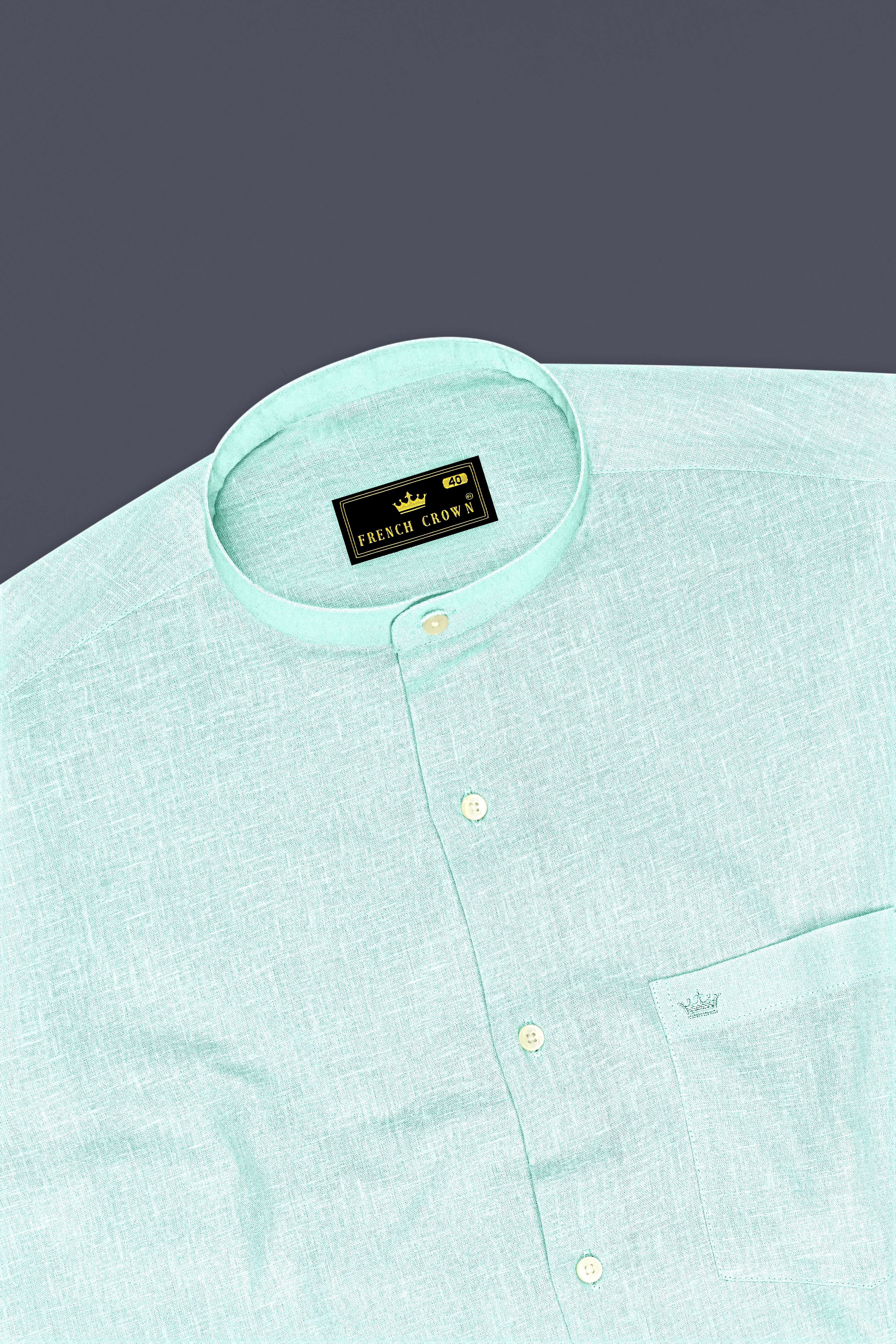 Zenith-Skeptic Blue Luxurious Linen Mandarin Dress Shirt