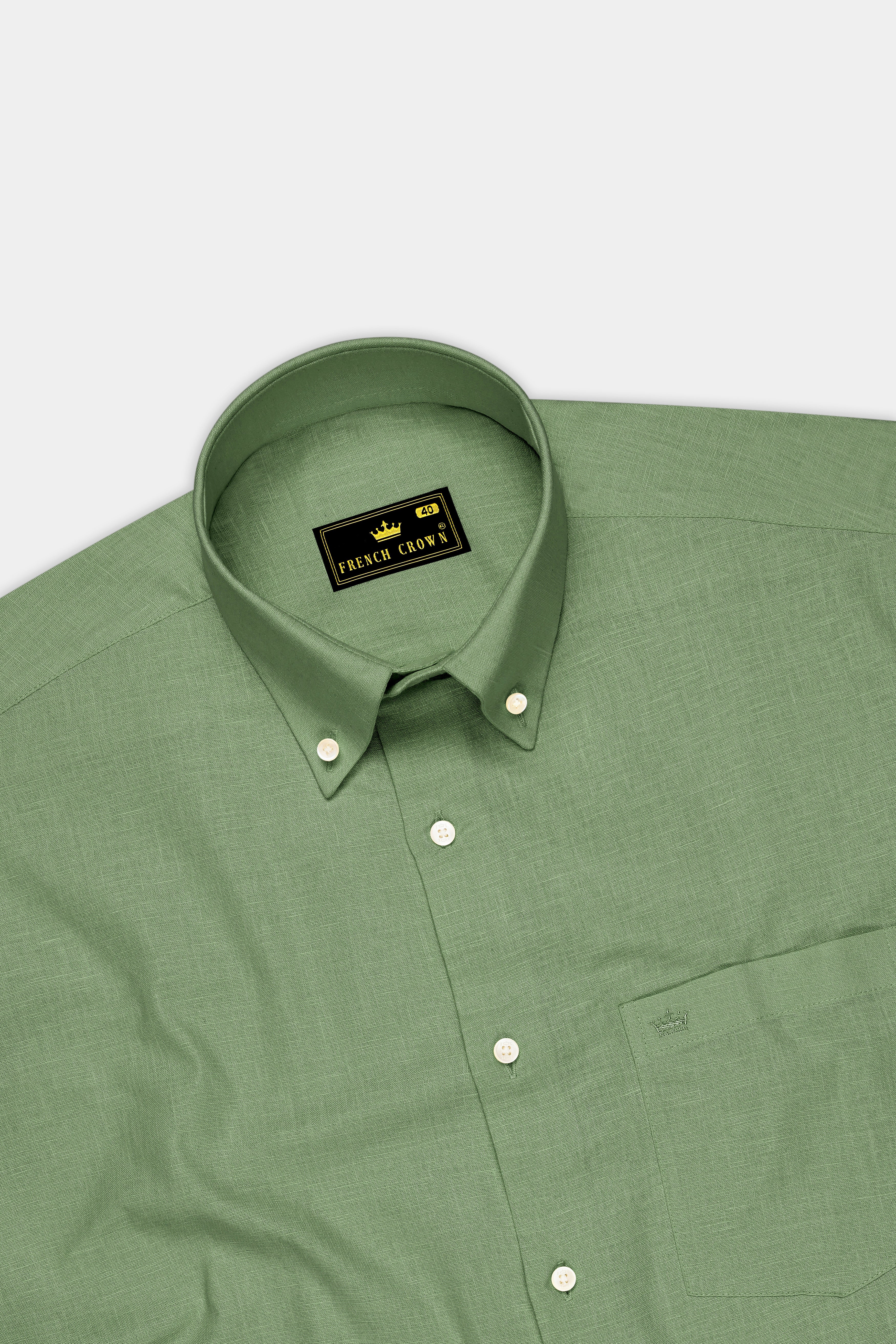 Emerald-Merlin Green Luxurious Linen Button Down Dress Shirt