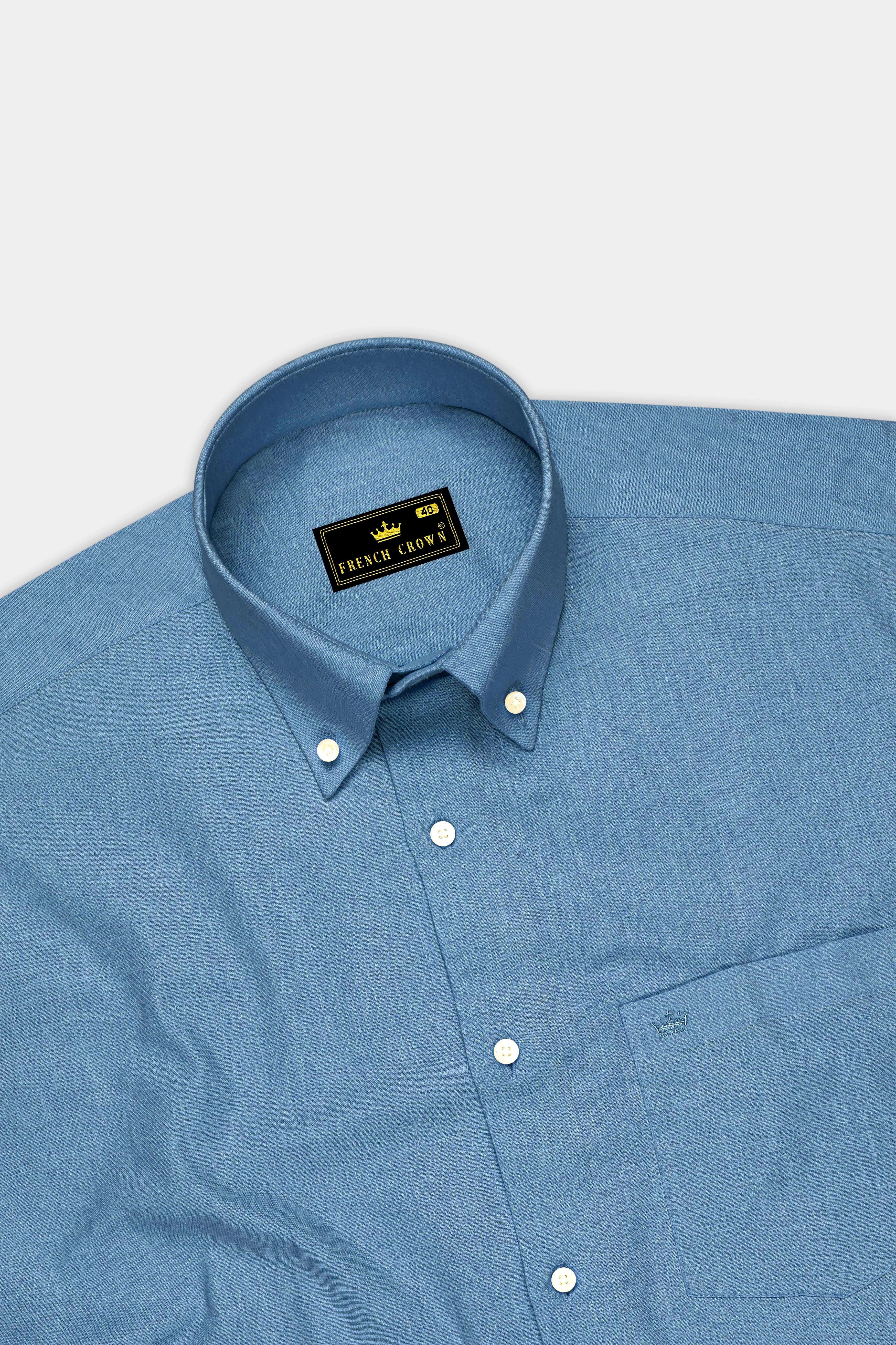 Azure-Lynch Blue Luxurious Linen Button Down Dress Shirt