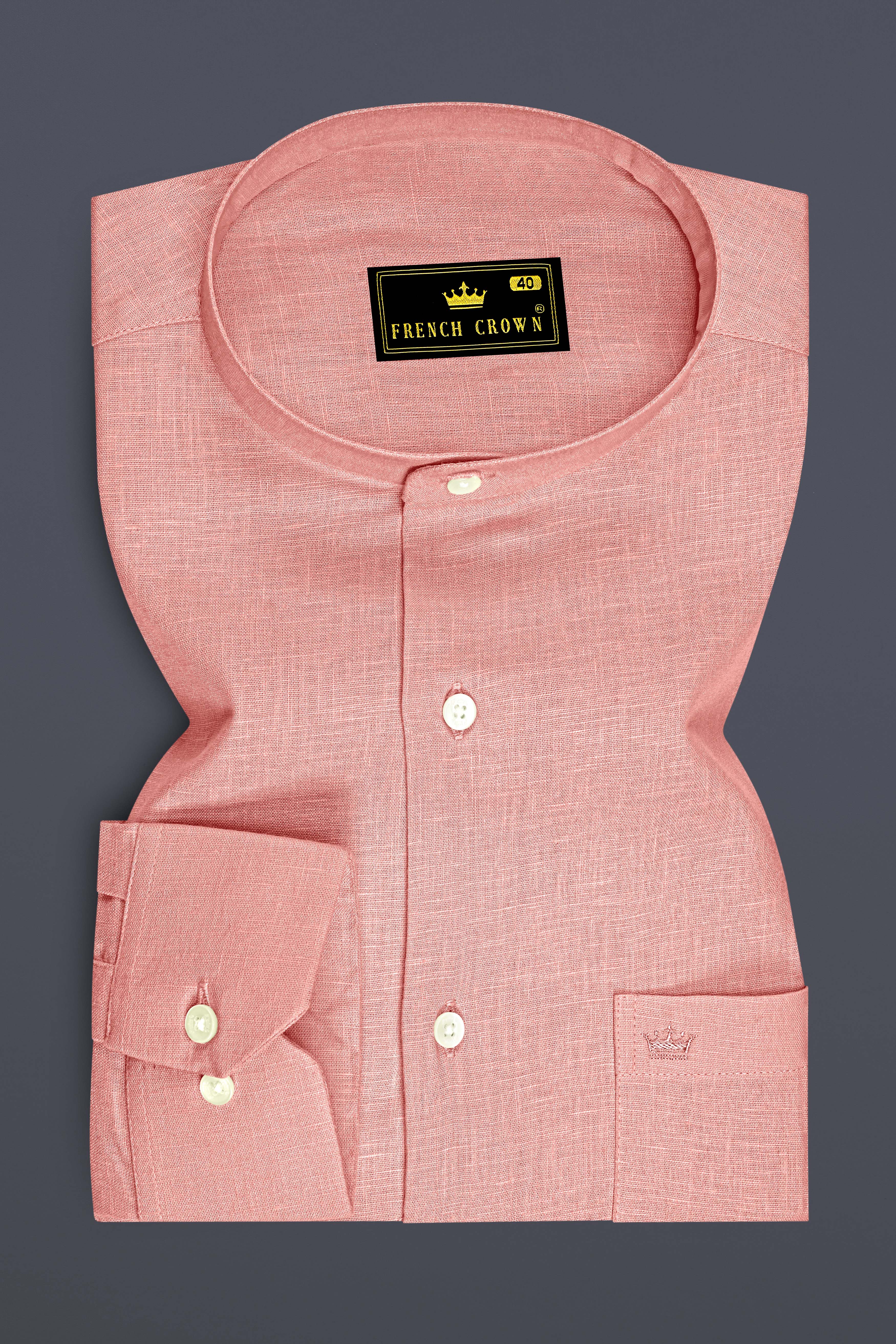 Apricot-Oriental Peach Luxurious Linen Mandarin Dress Shirt