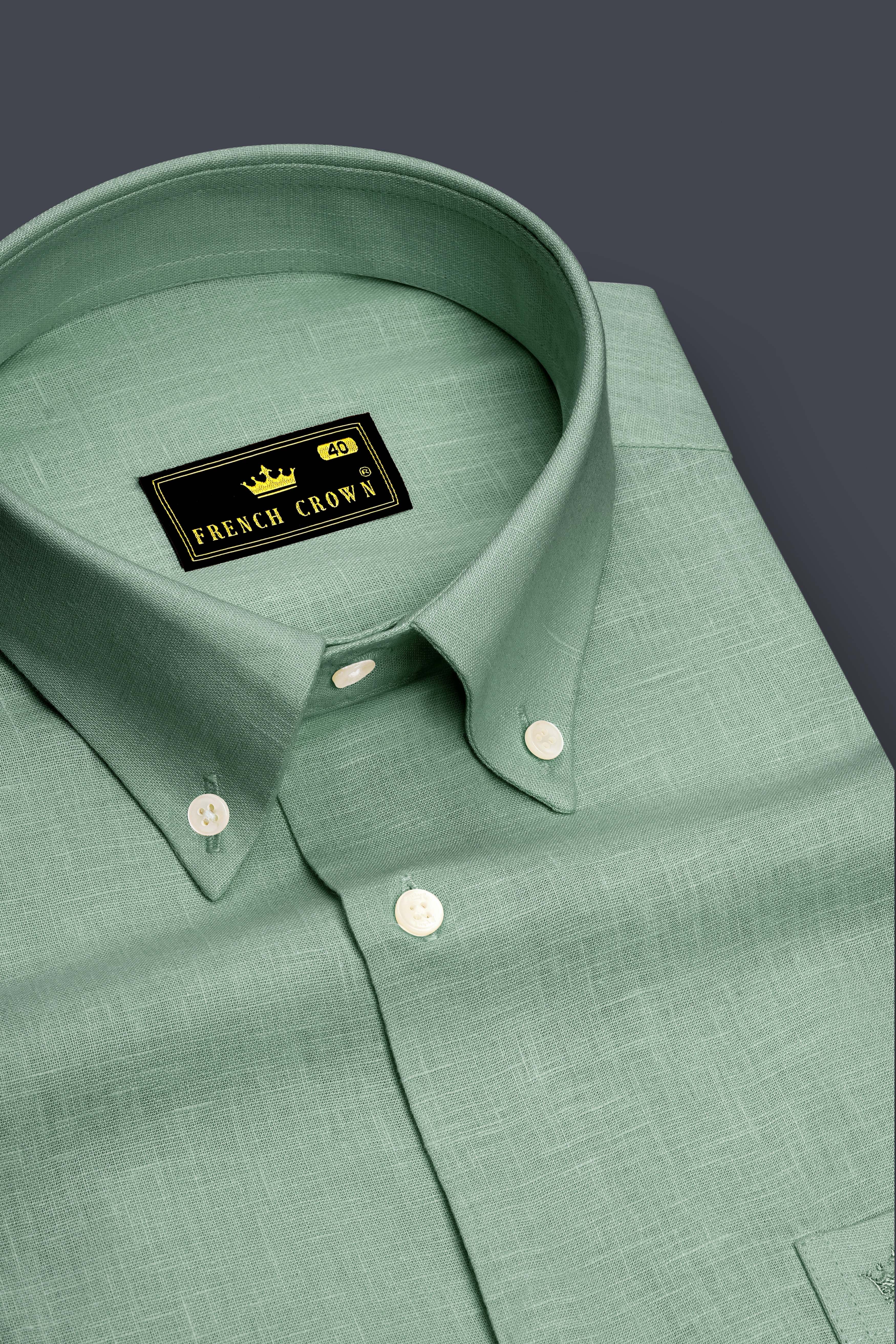 Verdant-Mantle Green Luxurious Linen Button Down Dress Shirt