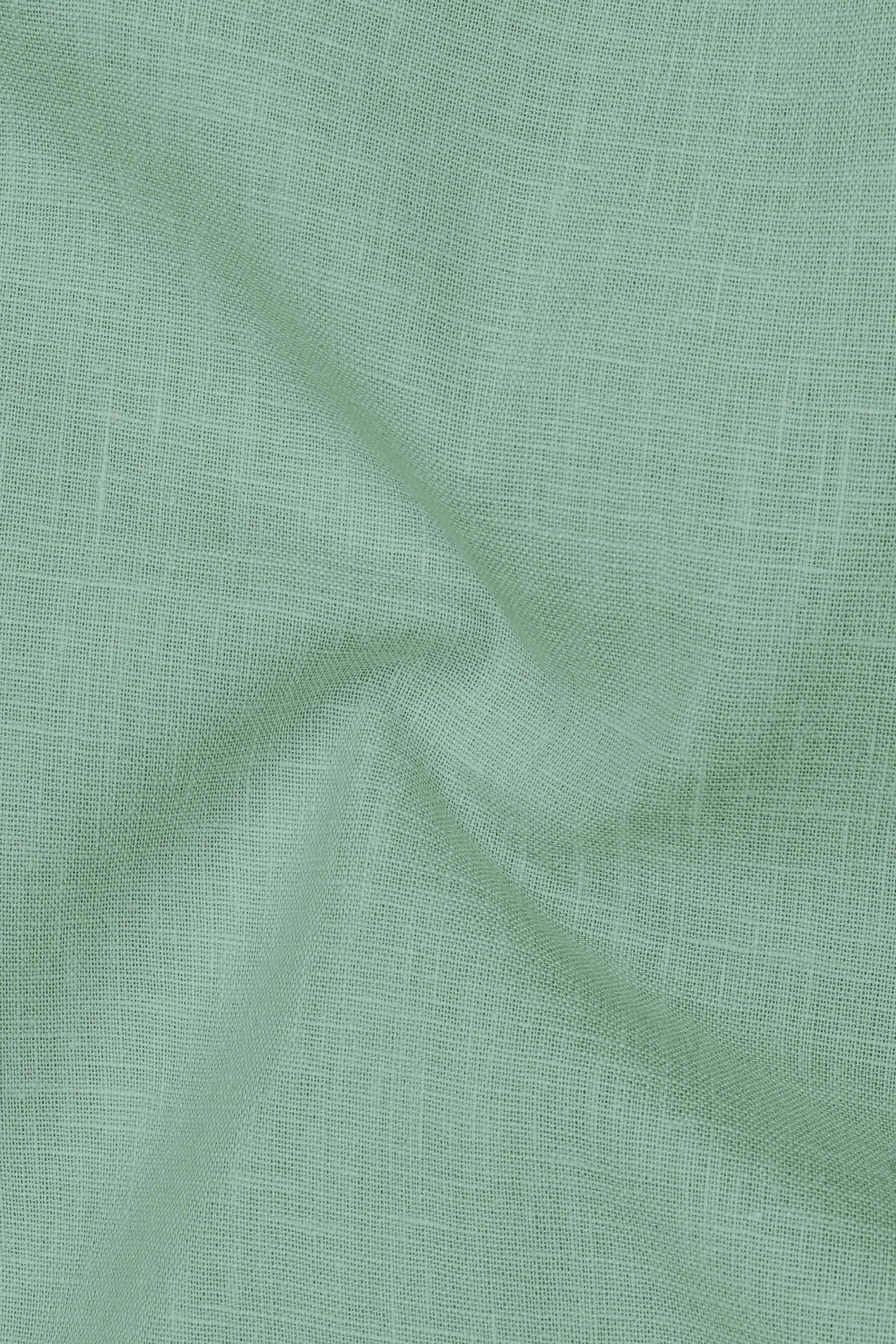 Verdant-Mantle Green Luxurious Linen Button Down Dress Shirt