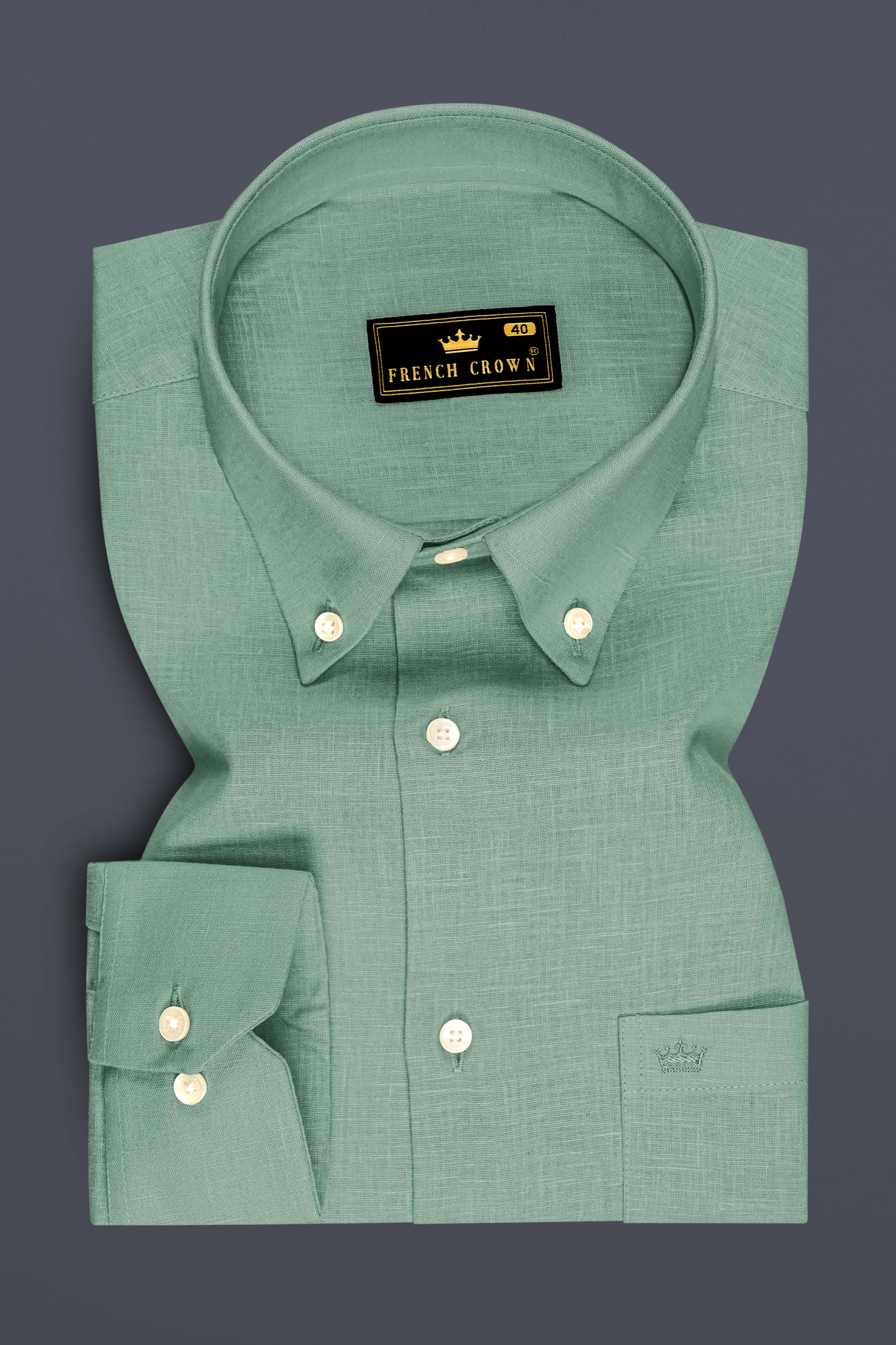 Verdant-Mantle Green Luxurious Linen Button Down Dress Shirt