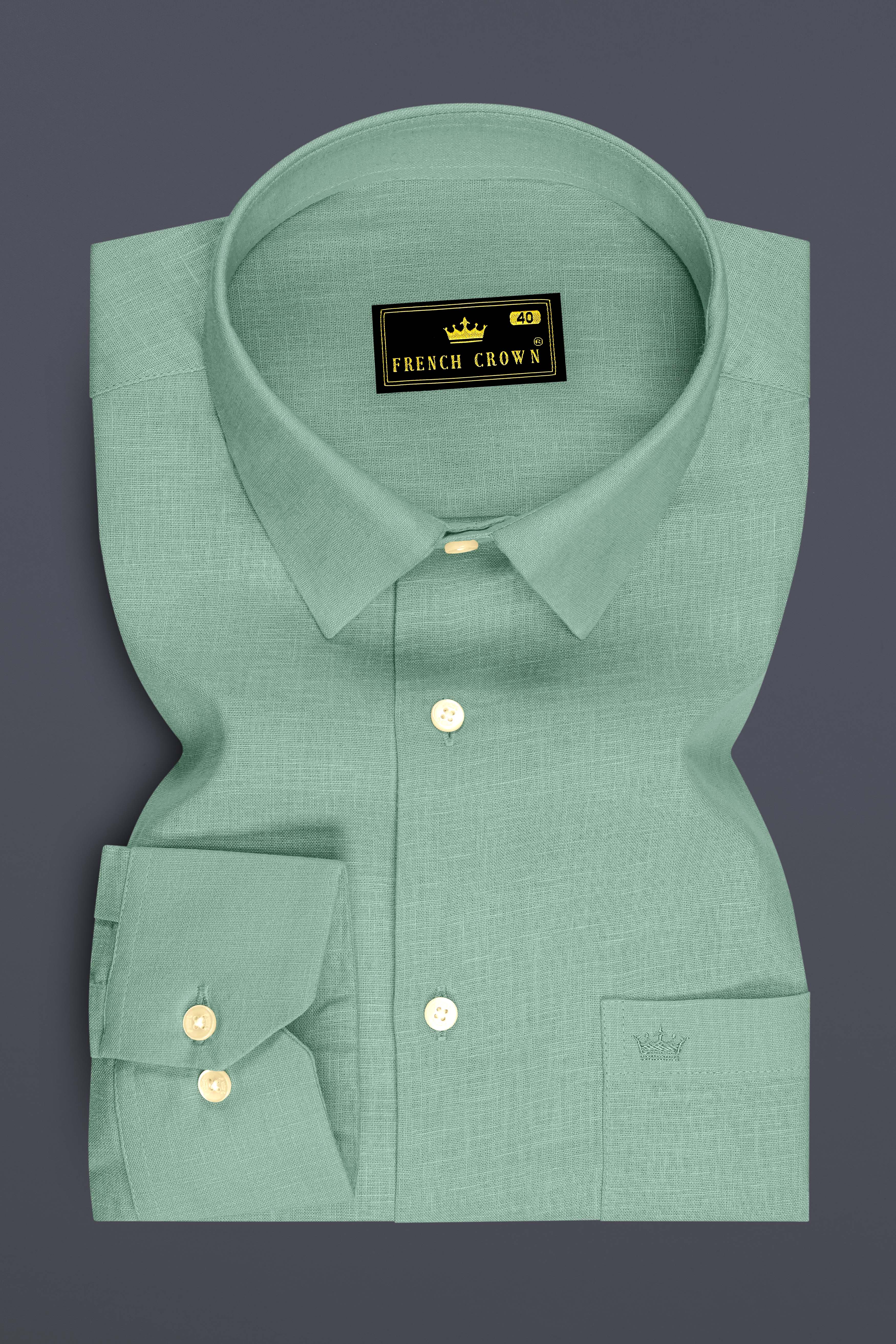 Verdant-Mantle Green Luxurious Linen Dress Shirt
