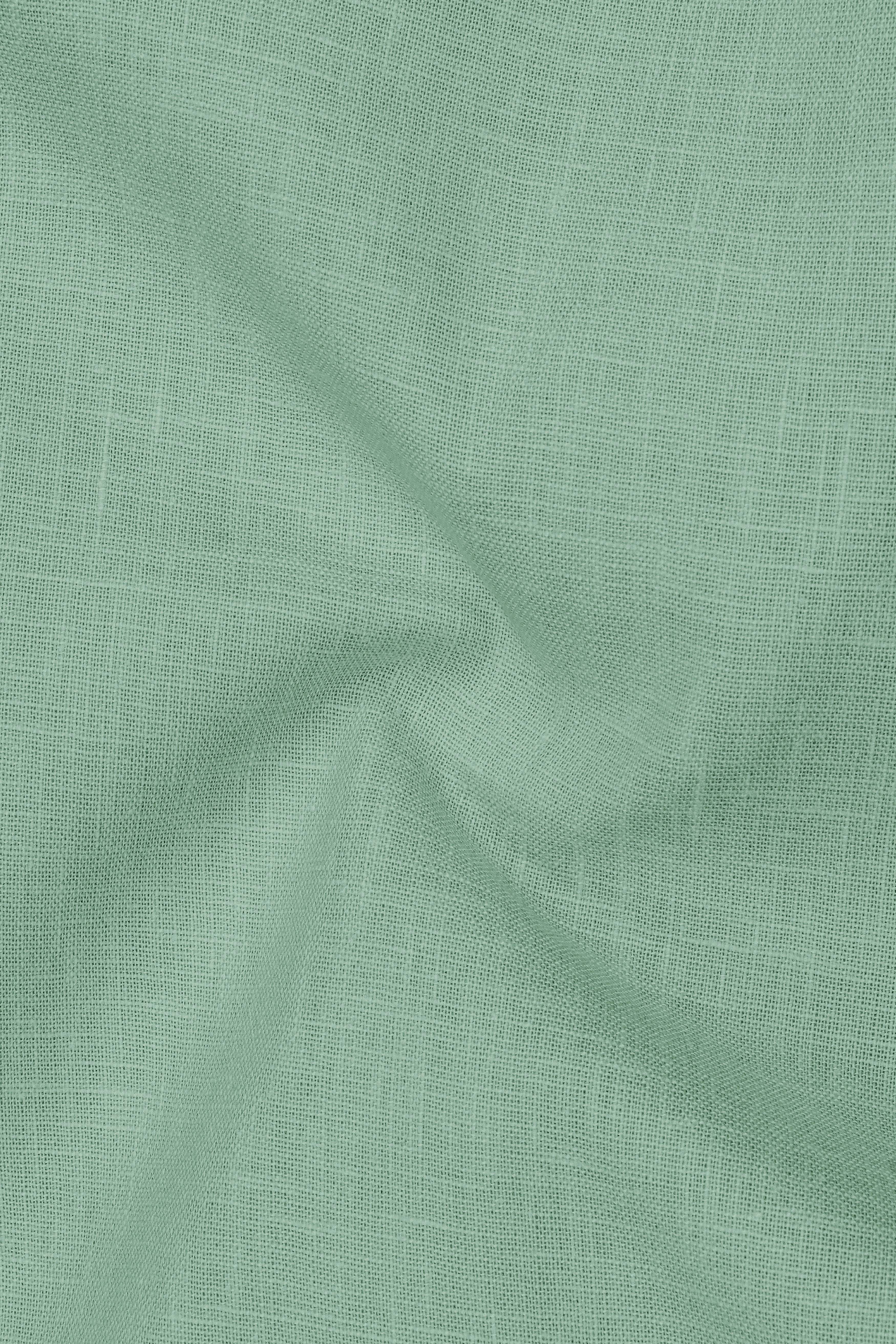 Verdant-Mantle Green Luxurious Linen Mandarin Dress Shirt