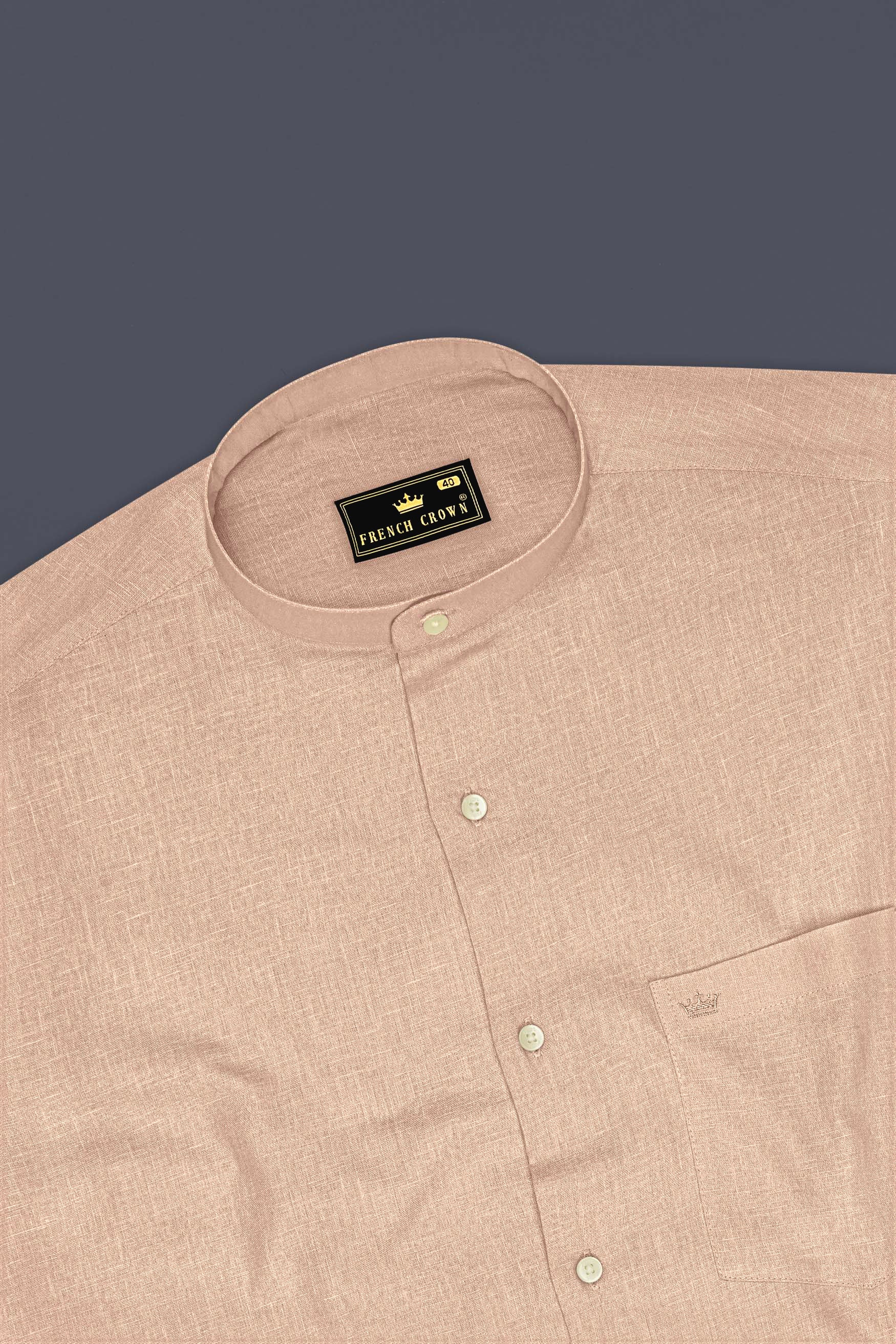 Zenith-Rodeo Brown Luxurious Linen Mandarin Dress Shirt