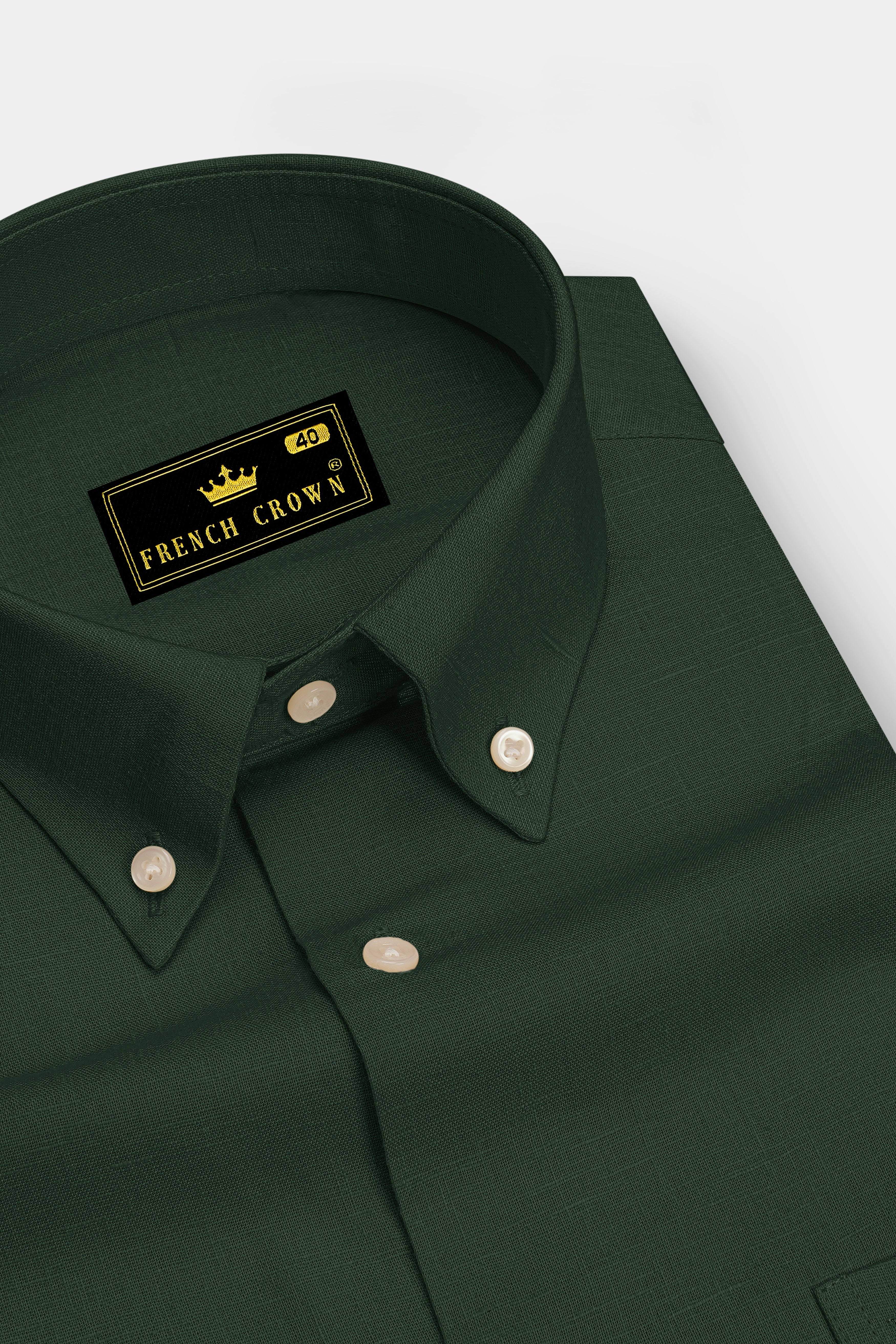 Orbit-Space Green Luxurious Linen Button Down Dress Shirt