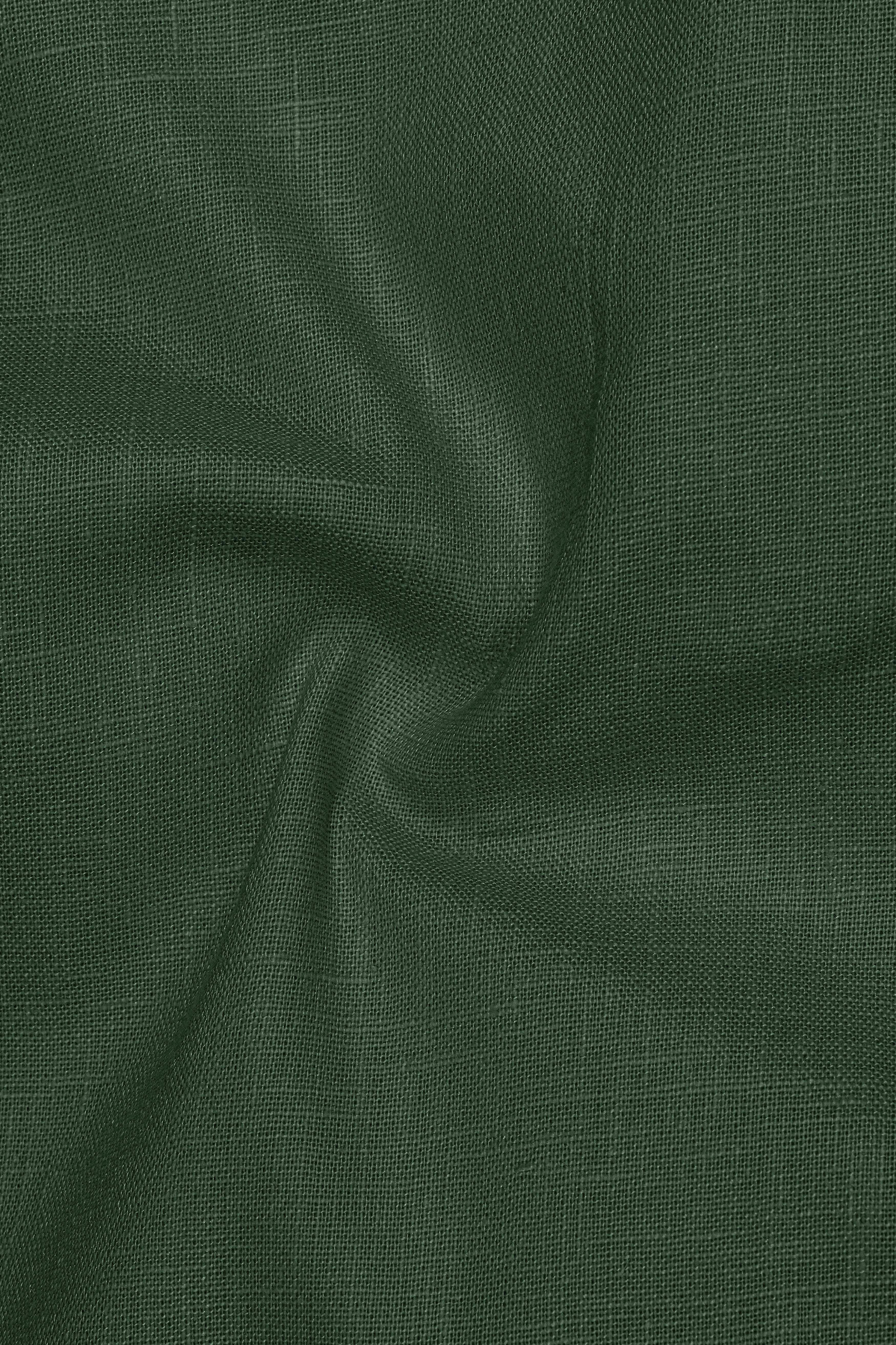 Orbit-Space Green Luxurious Linen Button Down Dress Shirt